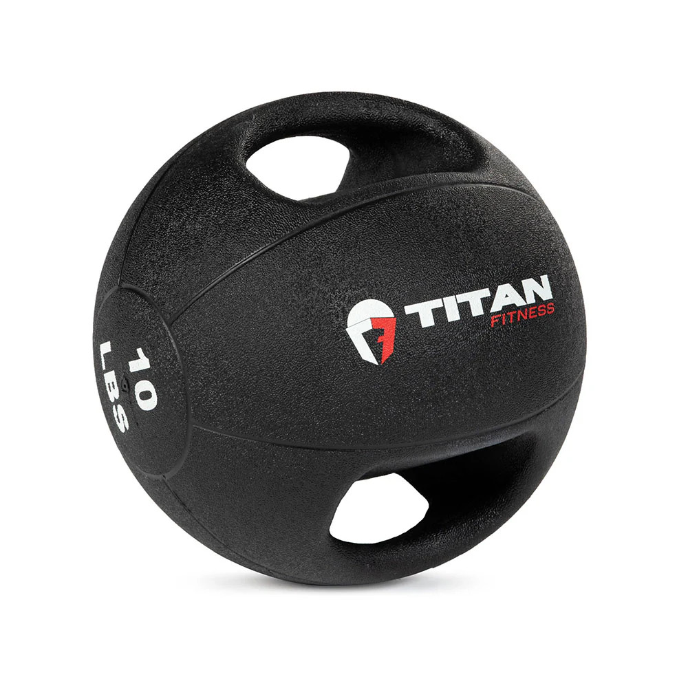 Titan Fitness Dual Grip Medicine Ball, 10 LB Weighted Workout Ball with Handles