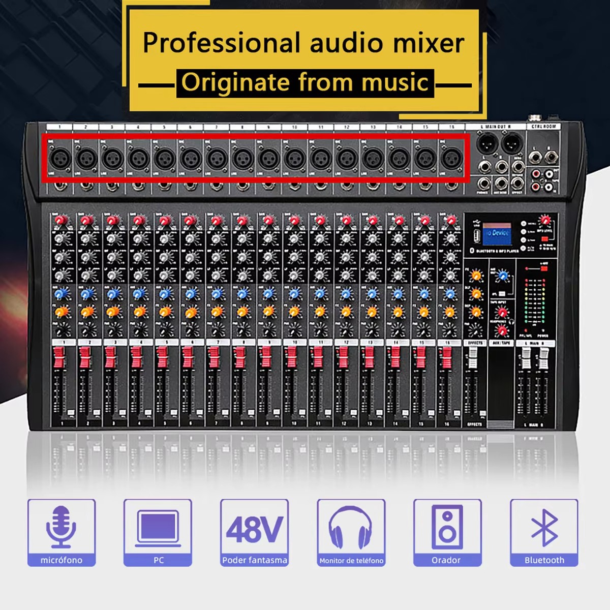 Professional 16-Channel Audio Mixer and DJ Controller for Studio Recording