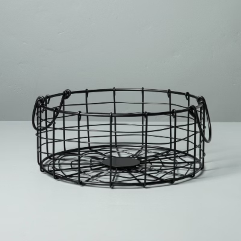Small Round Wire Storage Basket with Handles Black