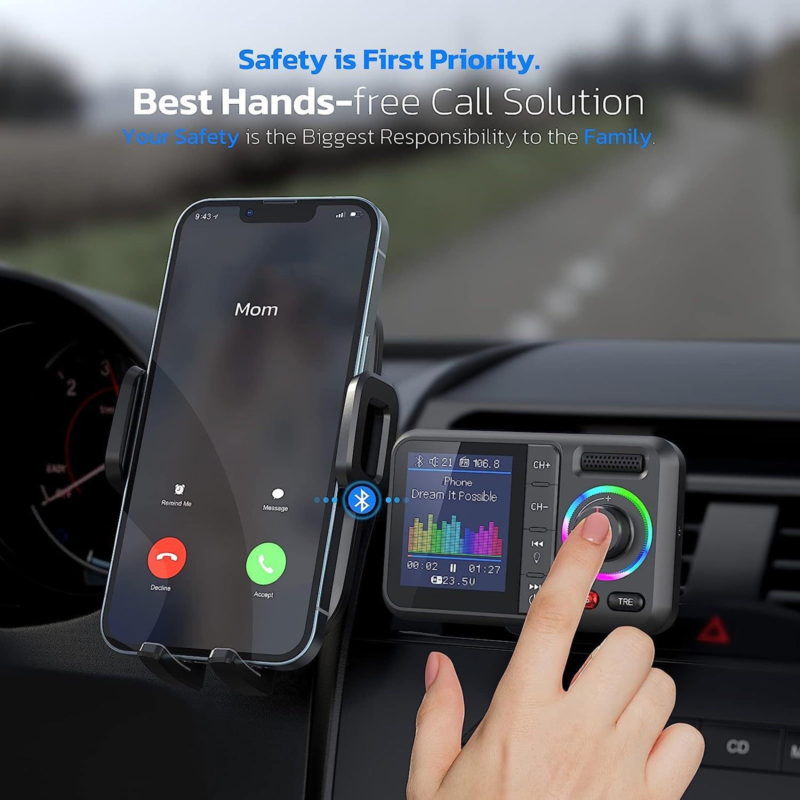 Bluetooth 5.0 Car Wireless FM Transmitter Adapter USB PD Charger Hands-Free