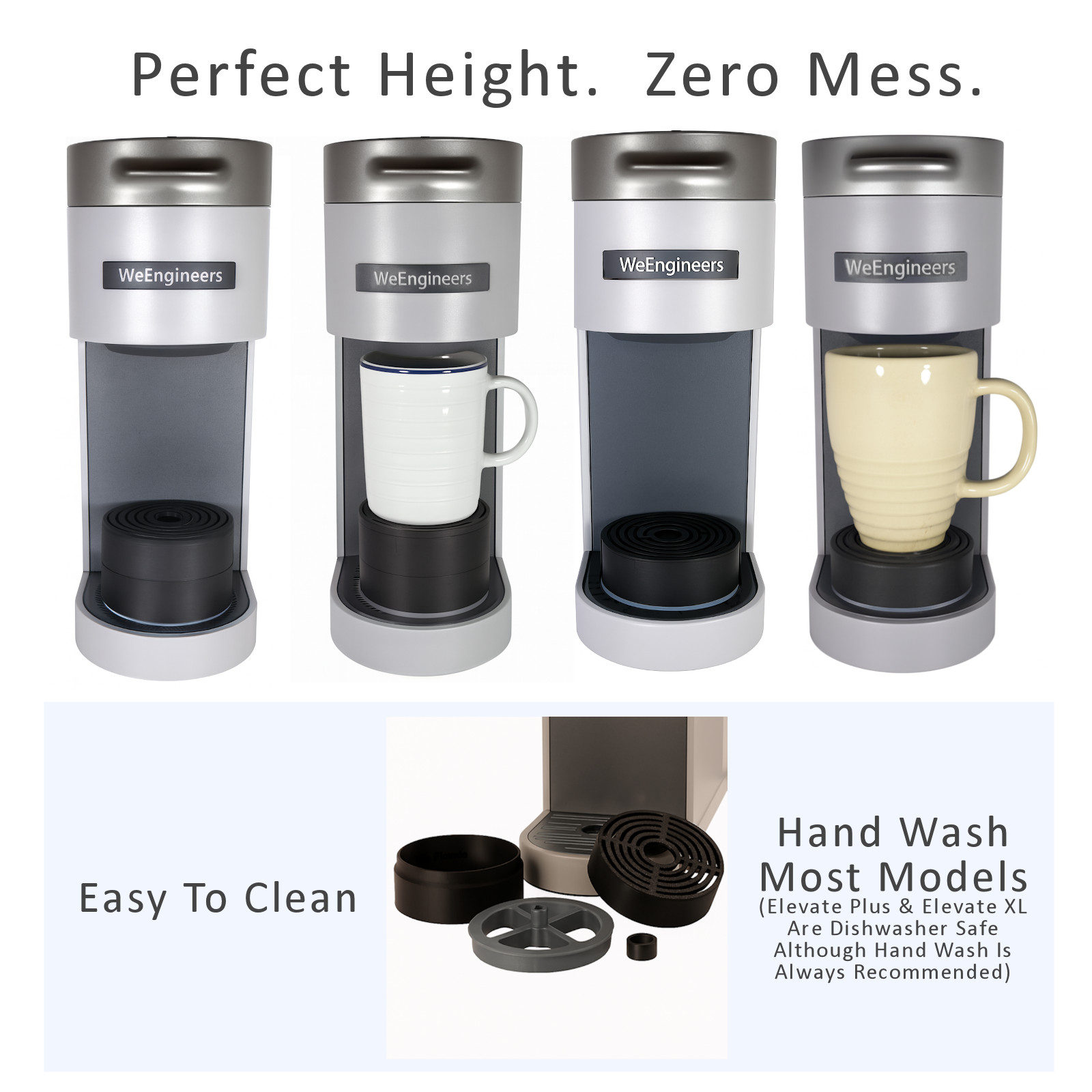 Anti-Splash Adjustable Coffee Cup Riser Accessory for K-Cup Coffee Makers Gray