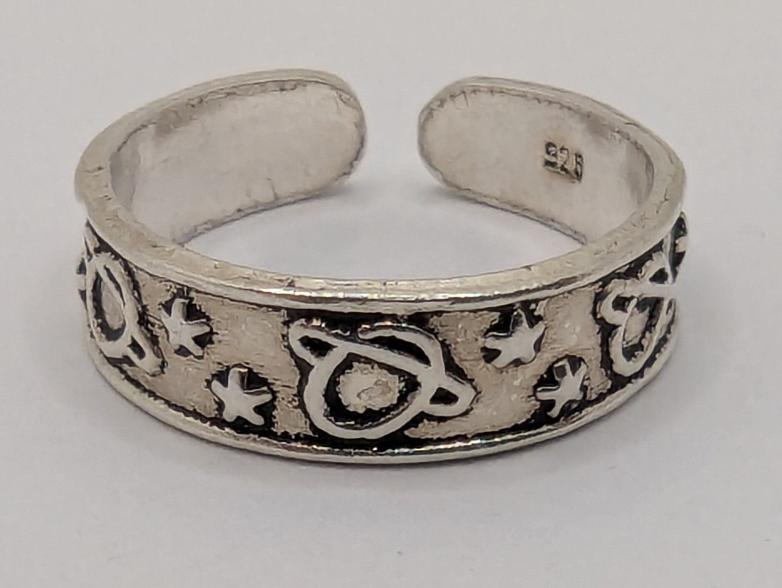 Sterling Silver Toe Ring Planets Design. Adjustable Size. 925 Sterling Silver