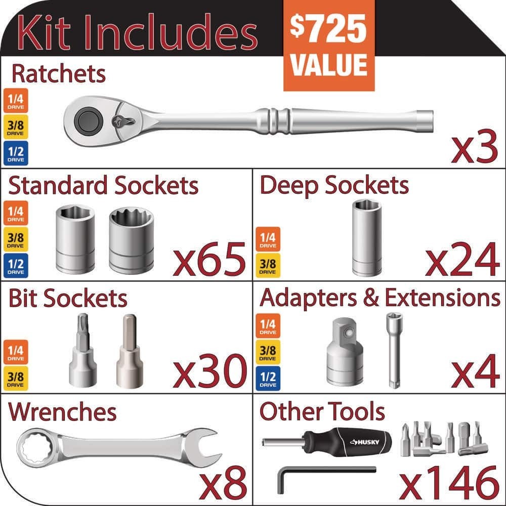 Mechanics Tool Set Kit Socket 280 Piece Case Tools Sae Metric Drive Box Ratchet