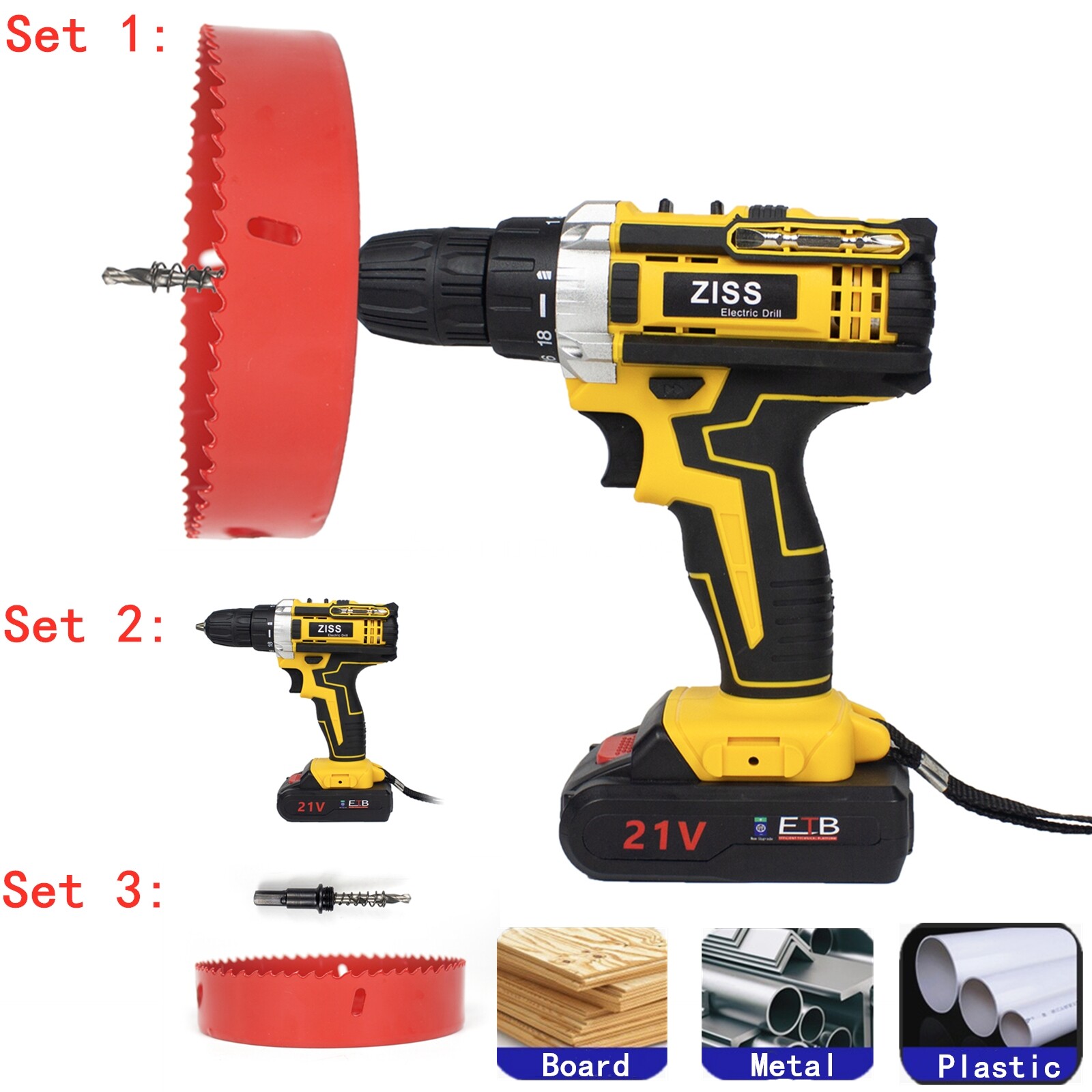 21V 34IN1 Electric Cordless Drill Impact Drill Combo Set with Battery & Charger