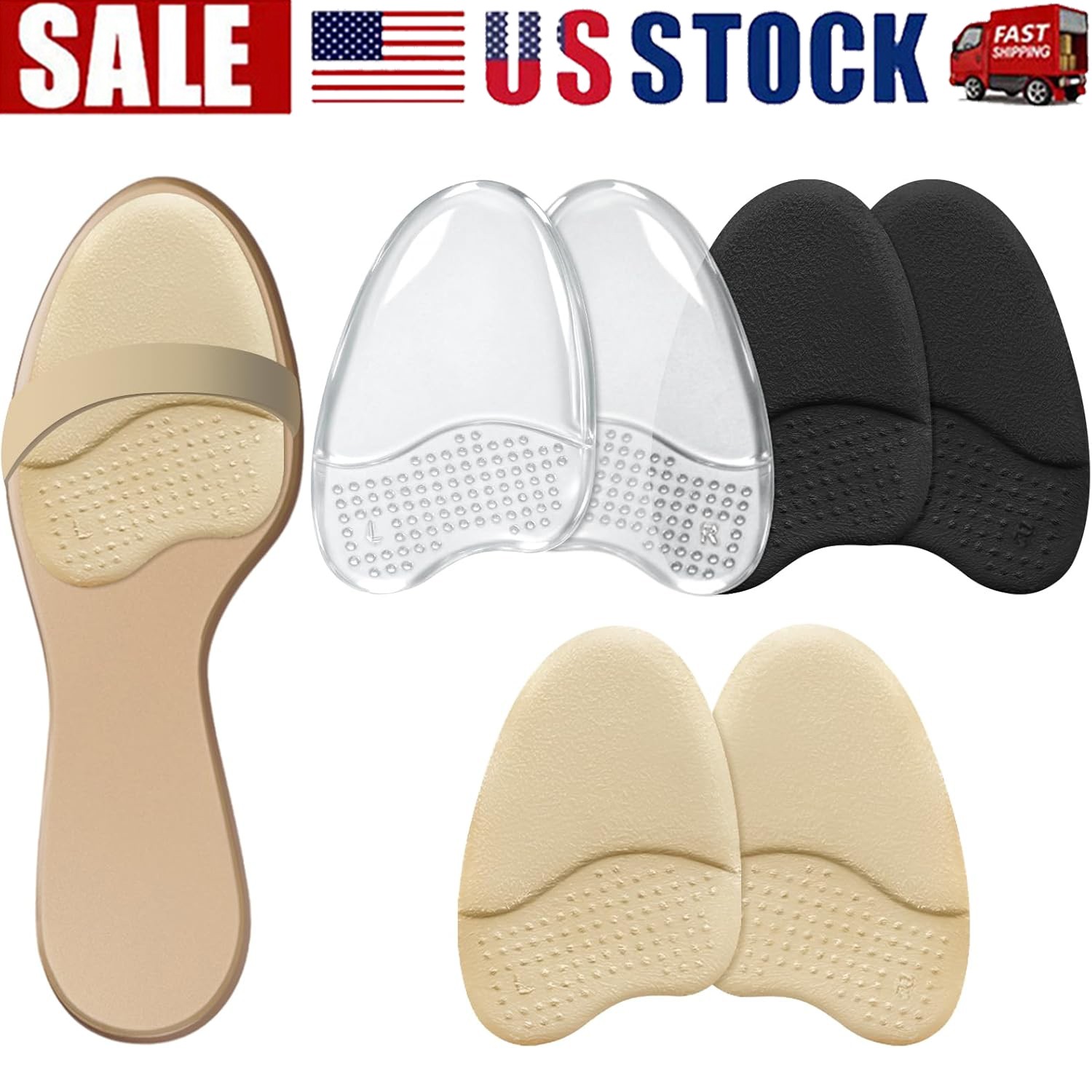 3x Anti Sliding Foot Pads for Open Toe Shoes Women Shoes Pads High Heel Cushion
