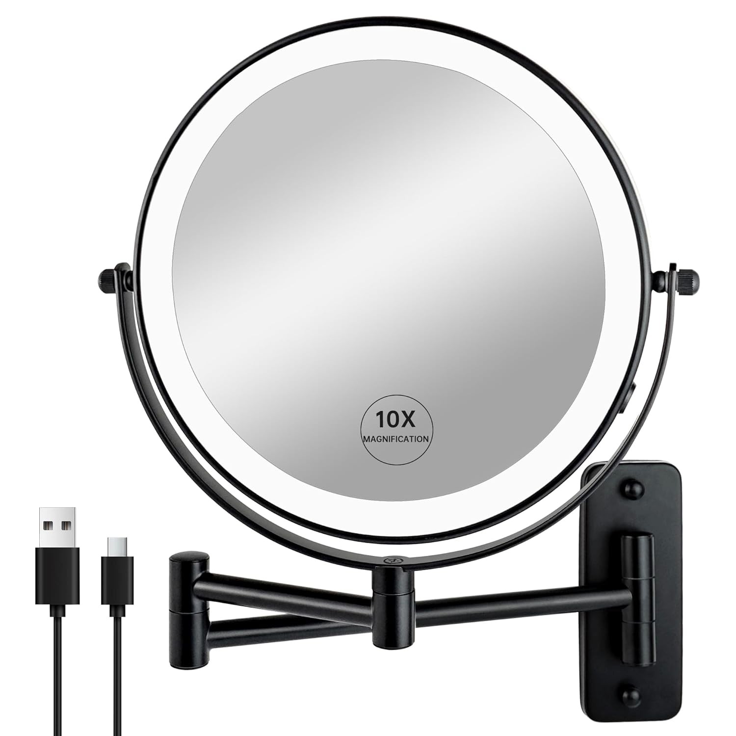 JANEEVA 8" Wall Mounted Lighted Makeup Mirror,Rechargeable Double Sided 1X/10X M