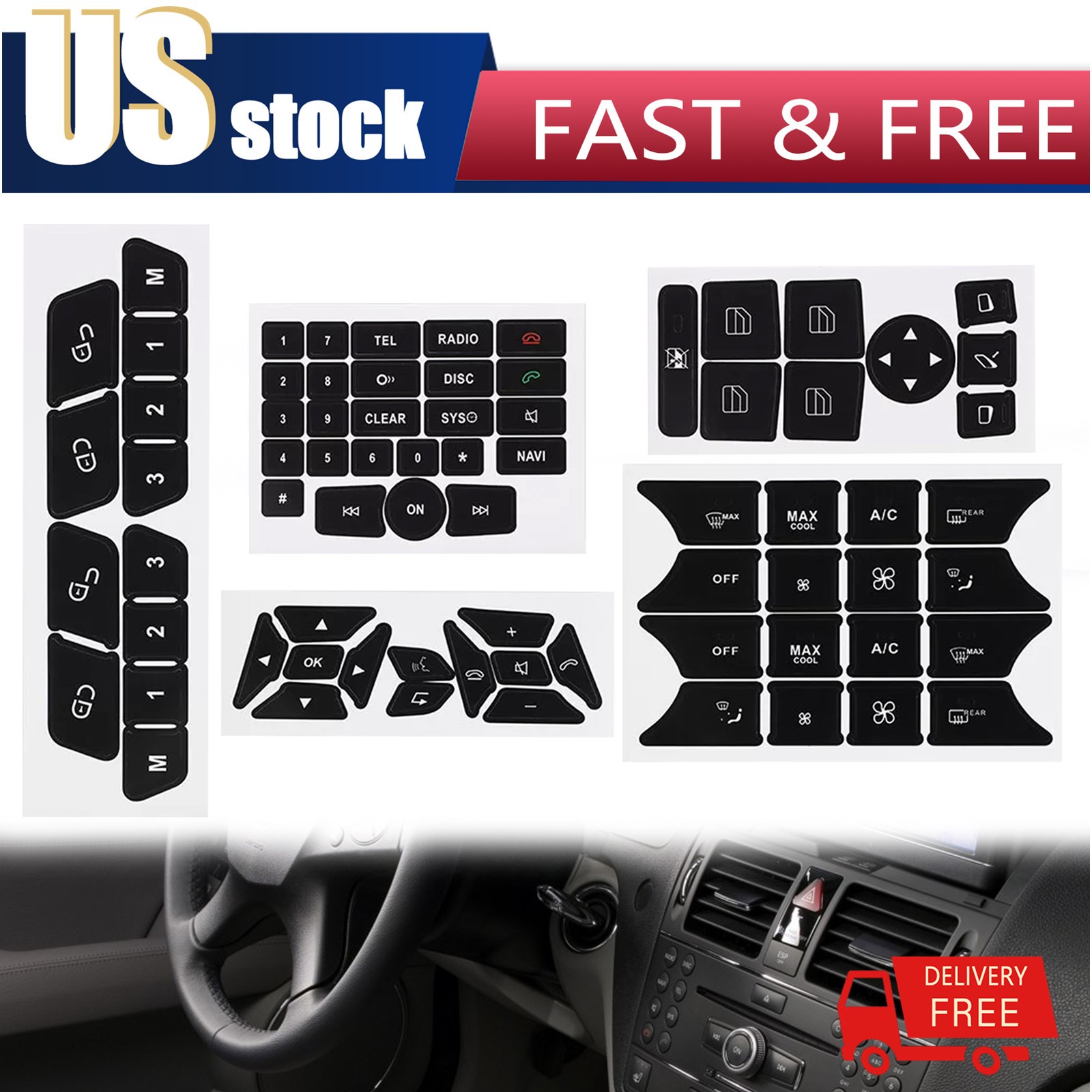Button Repair Kit Window Switch Sticker For Mercedes Benz W204 S204 C204 E350 US