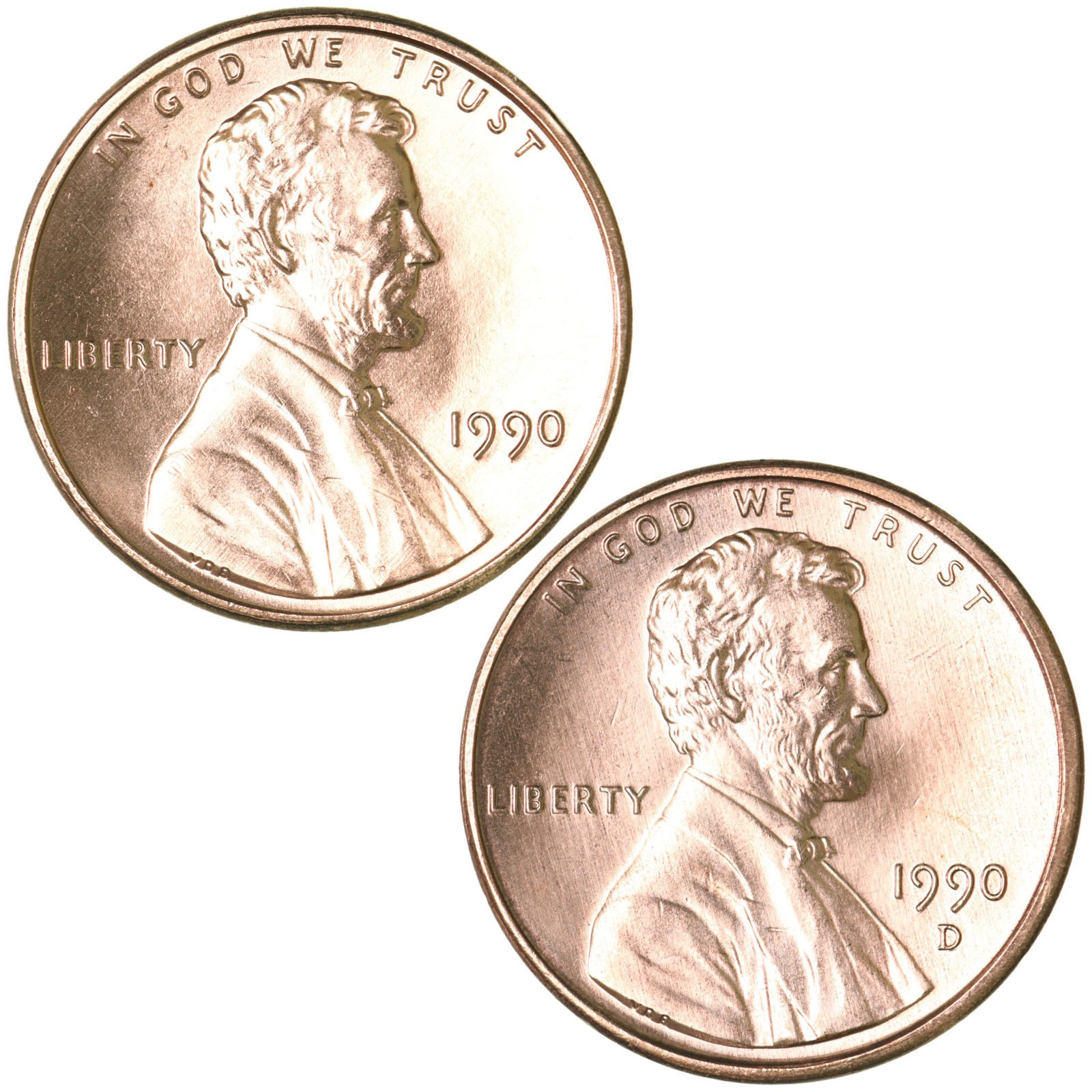 1990 P D Lincoln Memorial Cent Brilliant Uncirculated 2 Coin Year Set