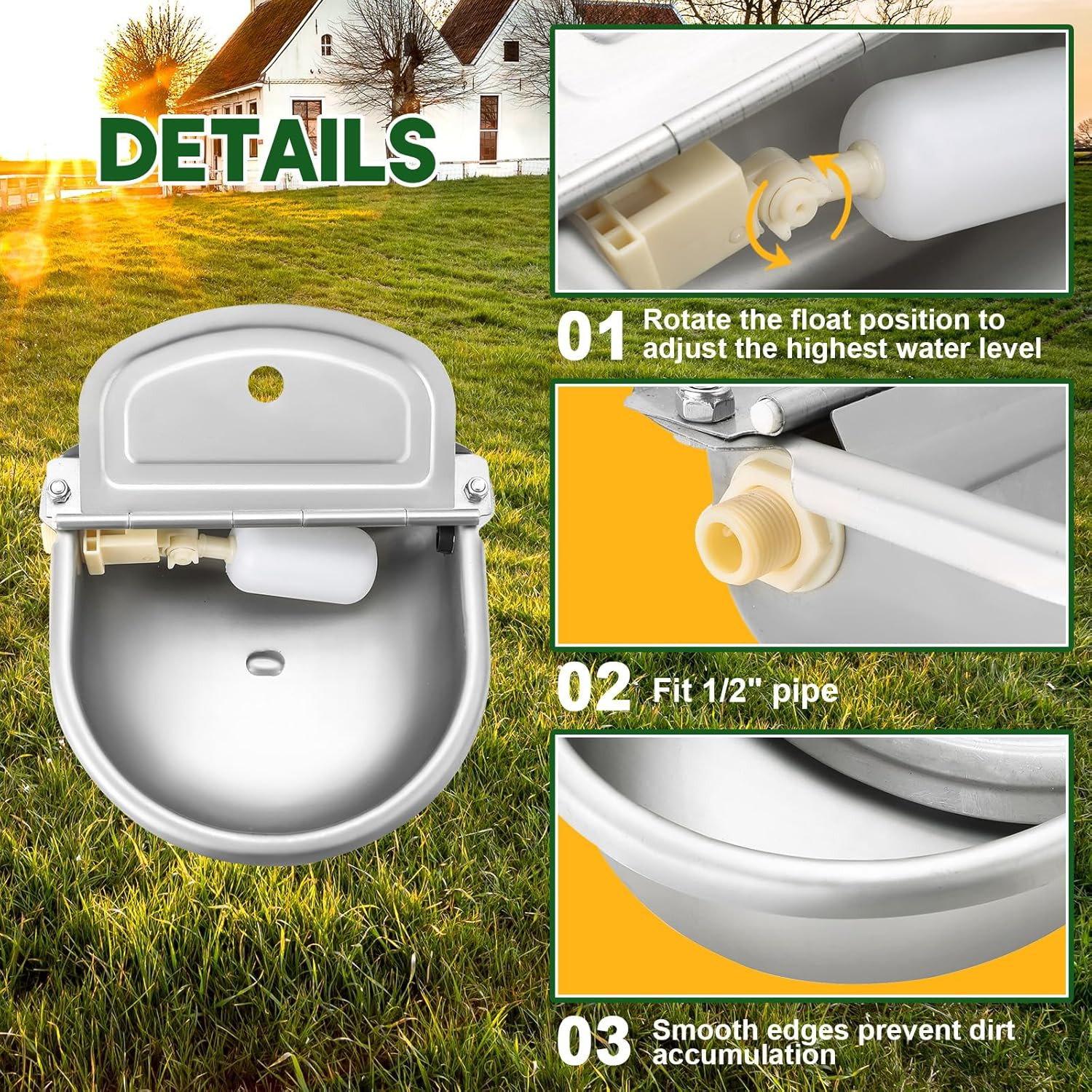 Dispensador automatico agua perros ganado acero inoxidable cuenco sin drenaje