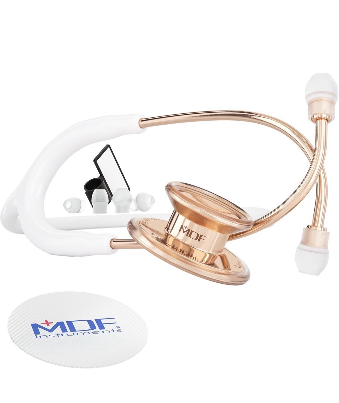 MDF4 Rosegold MD One Stainless Steel Stethoscope, Adult, White Tube MDF777RG29