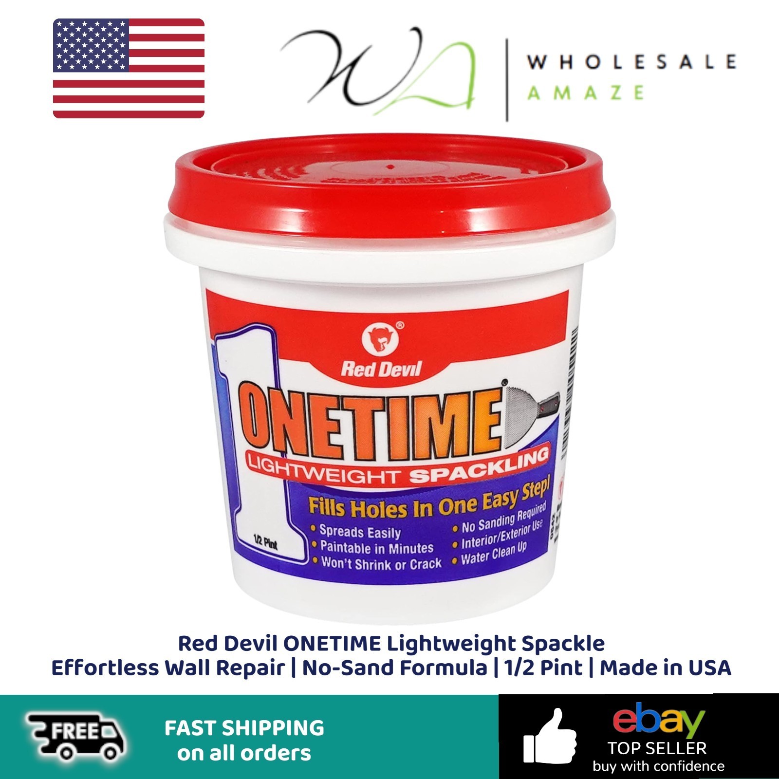 Red Devil ONETIME Lightweight Spackle Effortless Wall Repair | No-Sand Formula