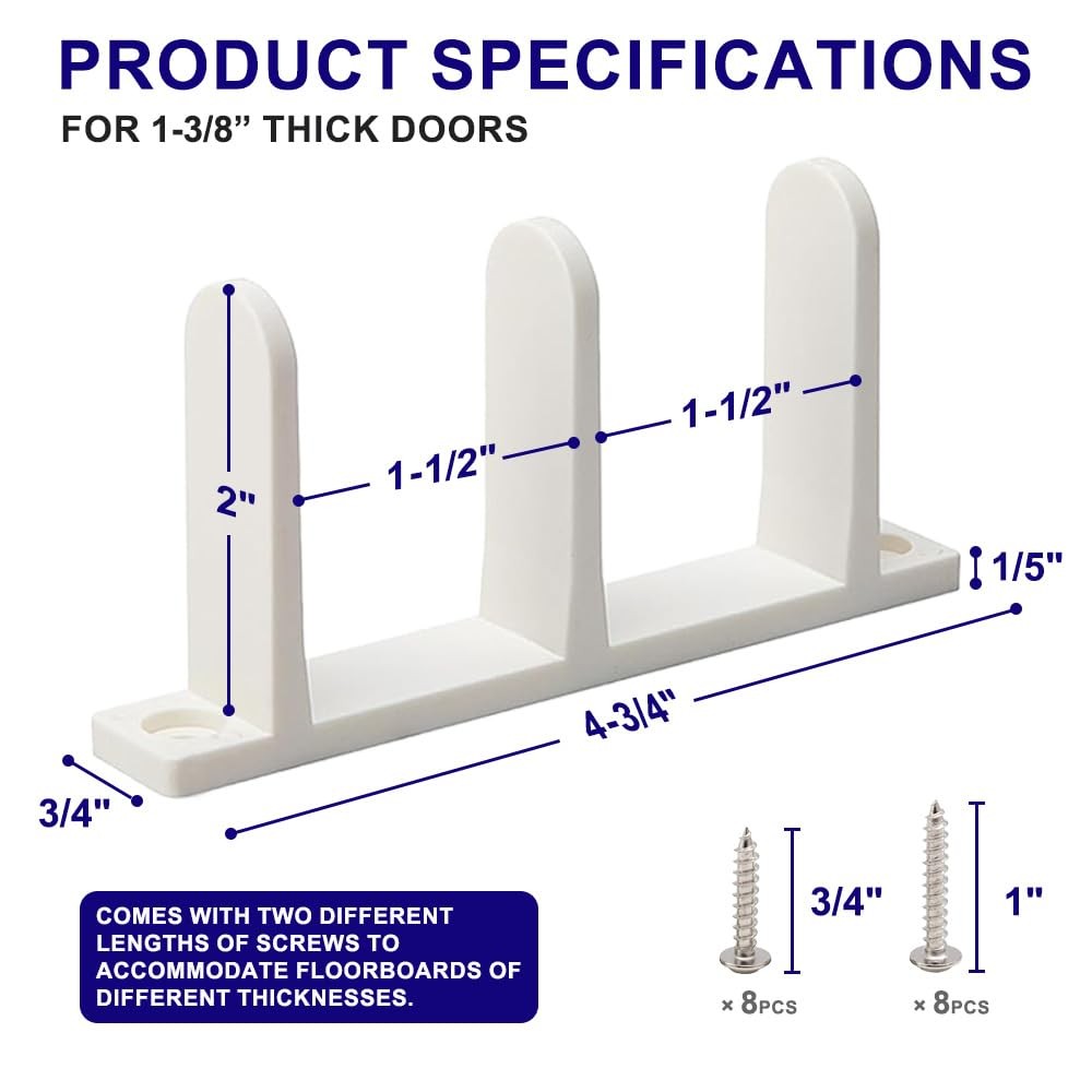 2 Pack White Sliding Closet Door Floor Guide ABS Bottom Guide