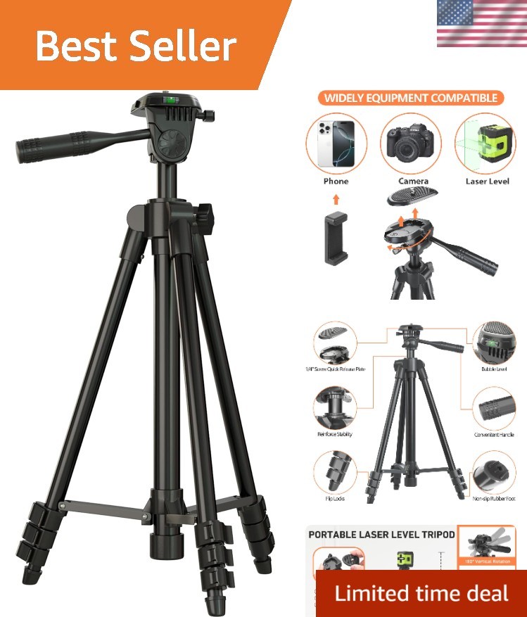 Laser Level Tripod Phone Tripod Stand: 51-Inch Lightweight Travel Stand with ...