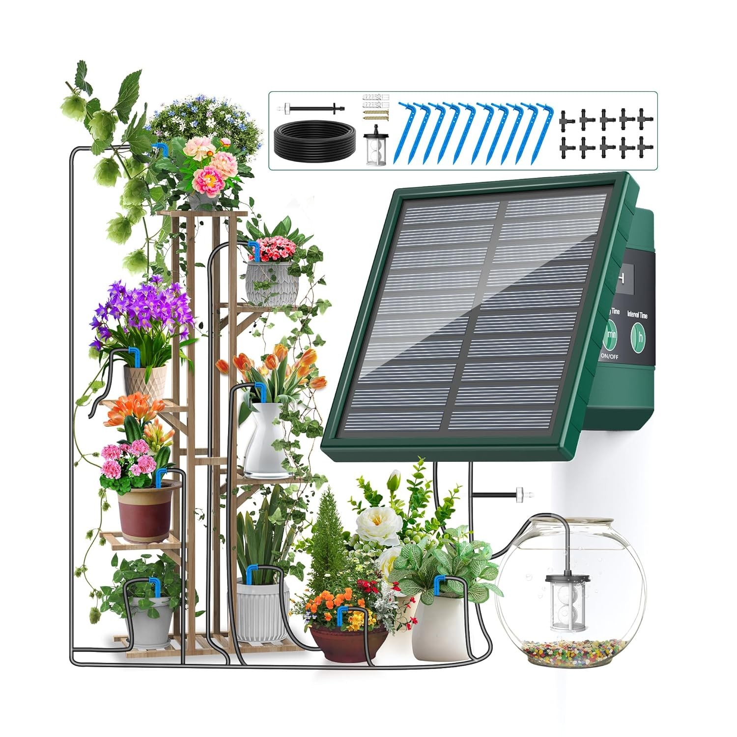 Solar Irrigation System 300 Watering Programmes with 10M Hose and 10 Drip Tips