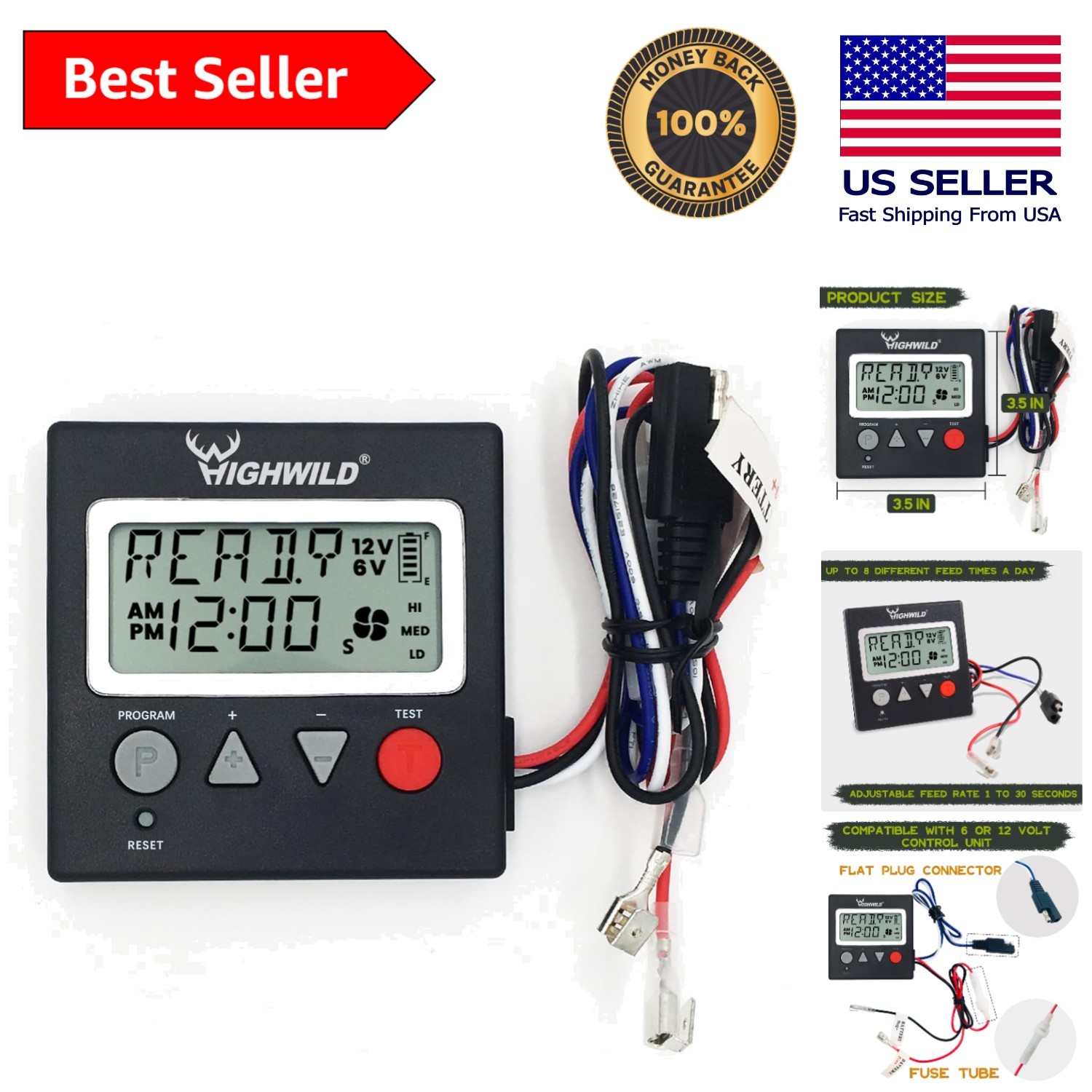 Universal Hunting Timer for Deer Feeders - Adjustable 1-30 Seconds & 8 Schedules