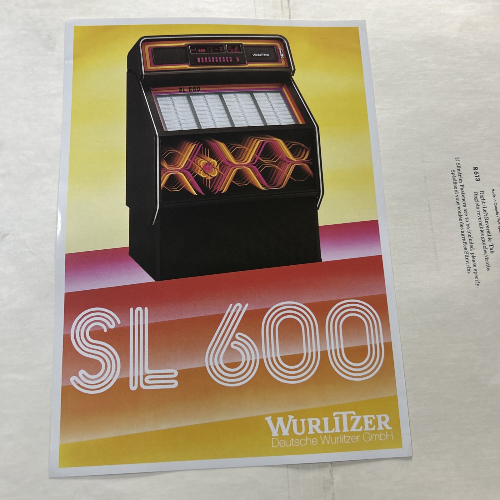 Original Factory Jukebox Wurlitzer Sl -600 Phonograph FLYER