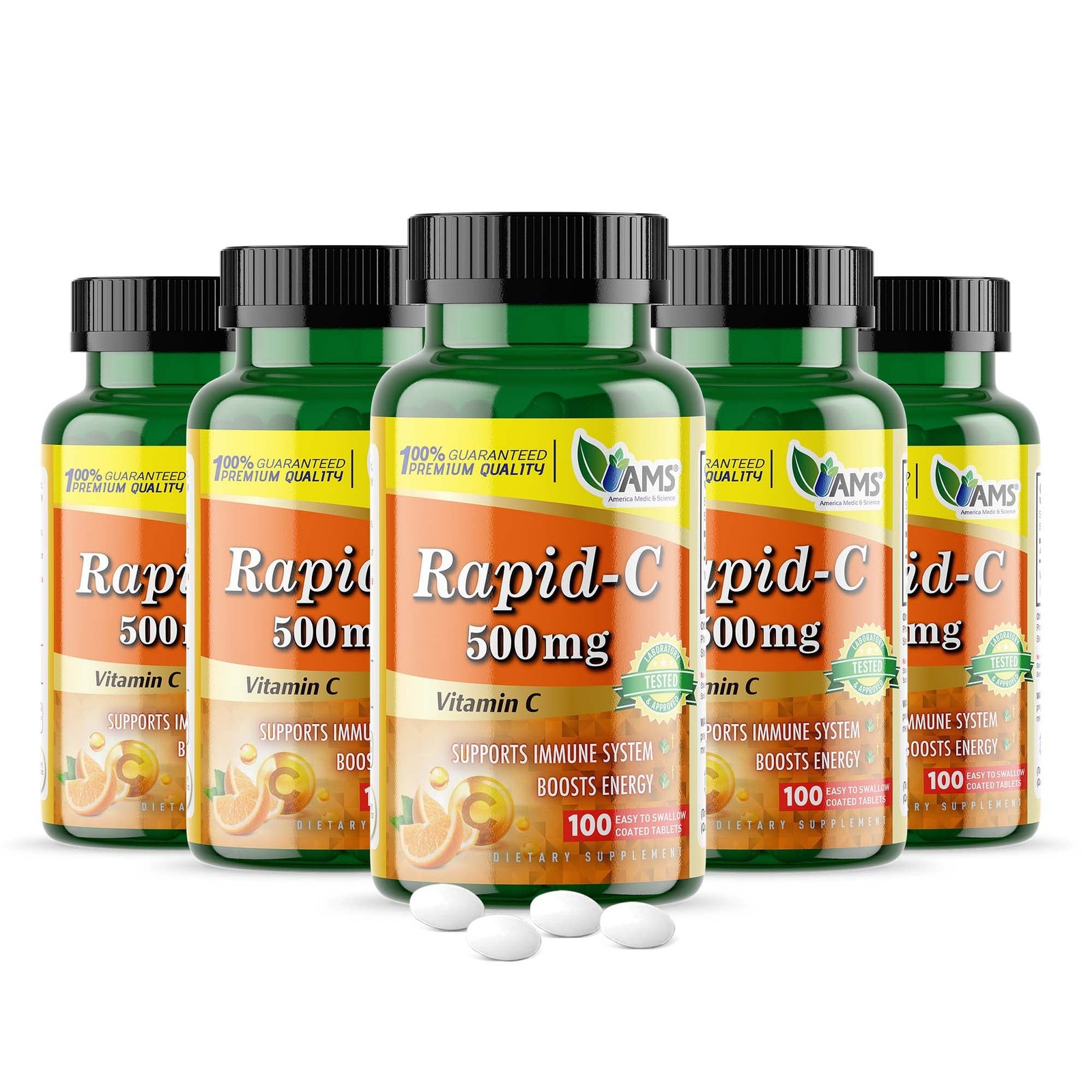 America Medic & Science Rapid-C 500mg Vitamin C 100 Count (Pack of 5), Null