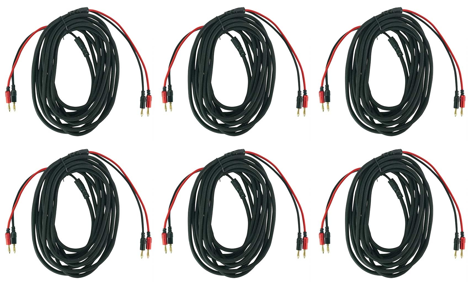 6) Rockville BN20 20 Foot 14 AWG 100% OFC Copper Banana to Banana Braided Cables