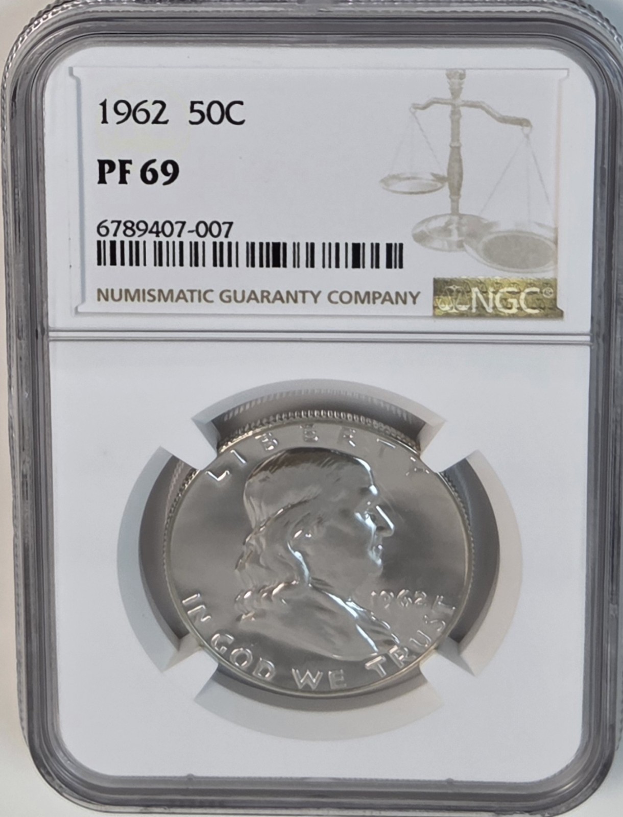 1962 Ben Franklin Half Dollar 50C NGC PF 69 90% Silver Brown Label