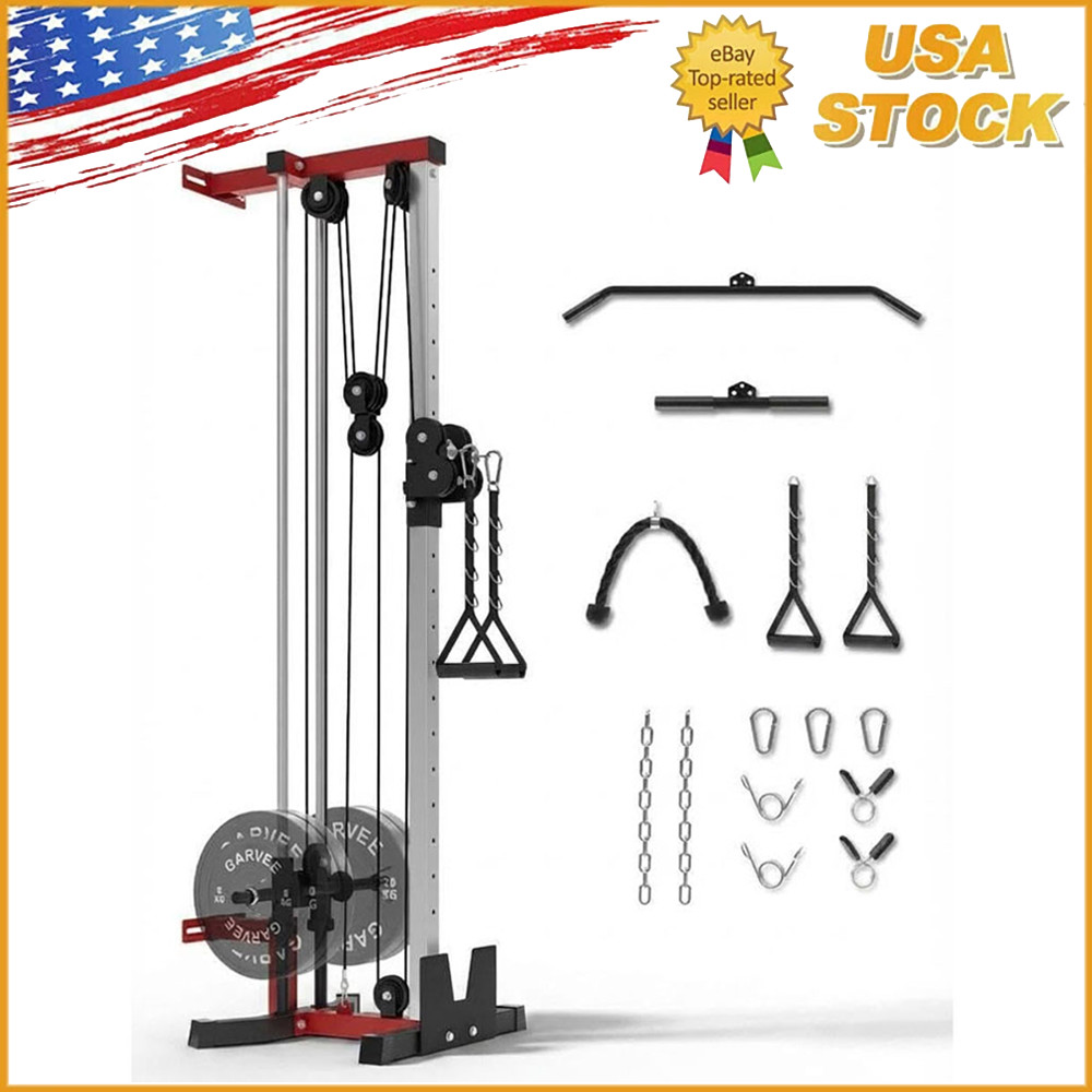 Wall-Mount Cable Machine Home Gym Station with 19 Positions Dual Pulley System