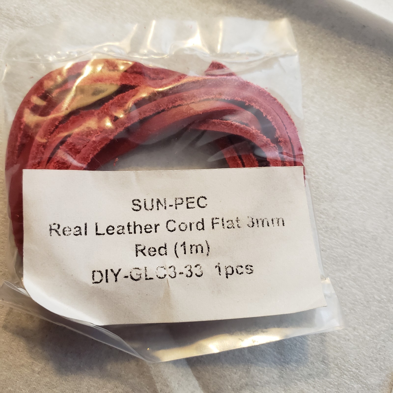 3x3 mm REAL Cowhide Fine Quality Dyed Red Leather Flat Cord  1 m Long Packaged