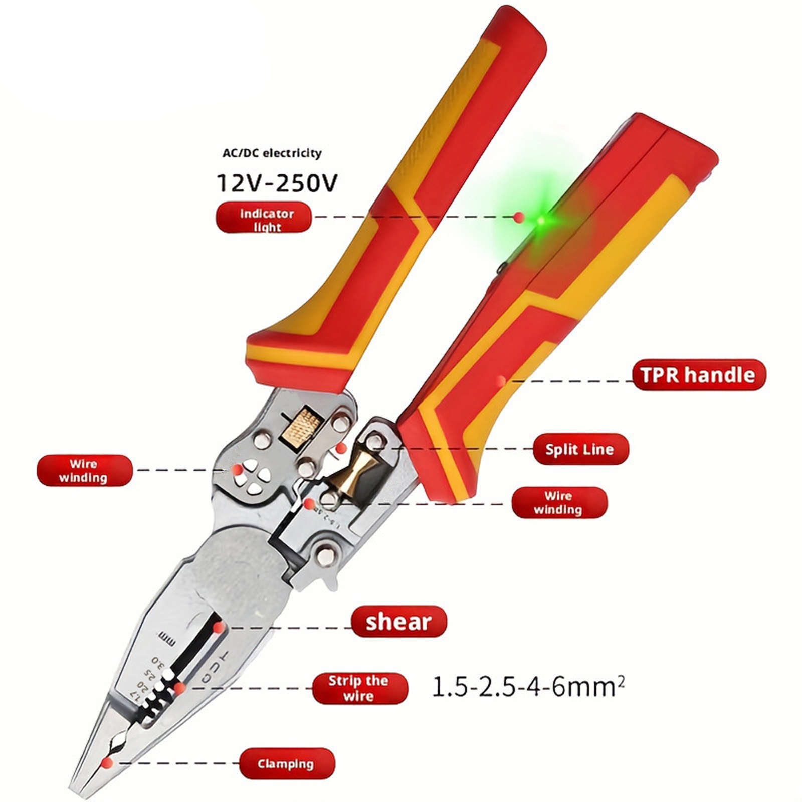 Multi Function Wire Stripper Tool with Voltage Tester for AC DC Wire Cutting