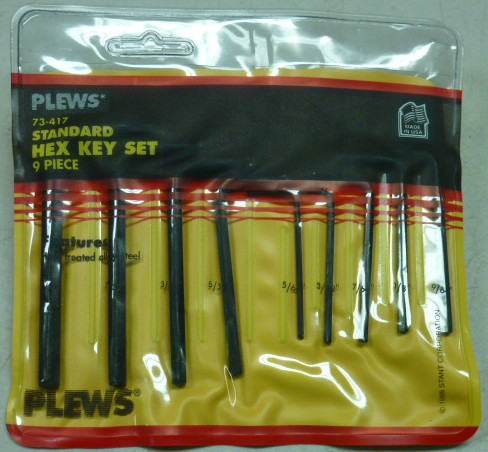 NOS! PLEWS 9-pc. STANDARD HEX KEY SET, No. 73-417