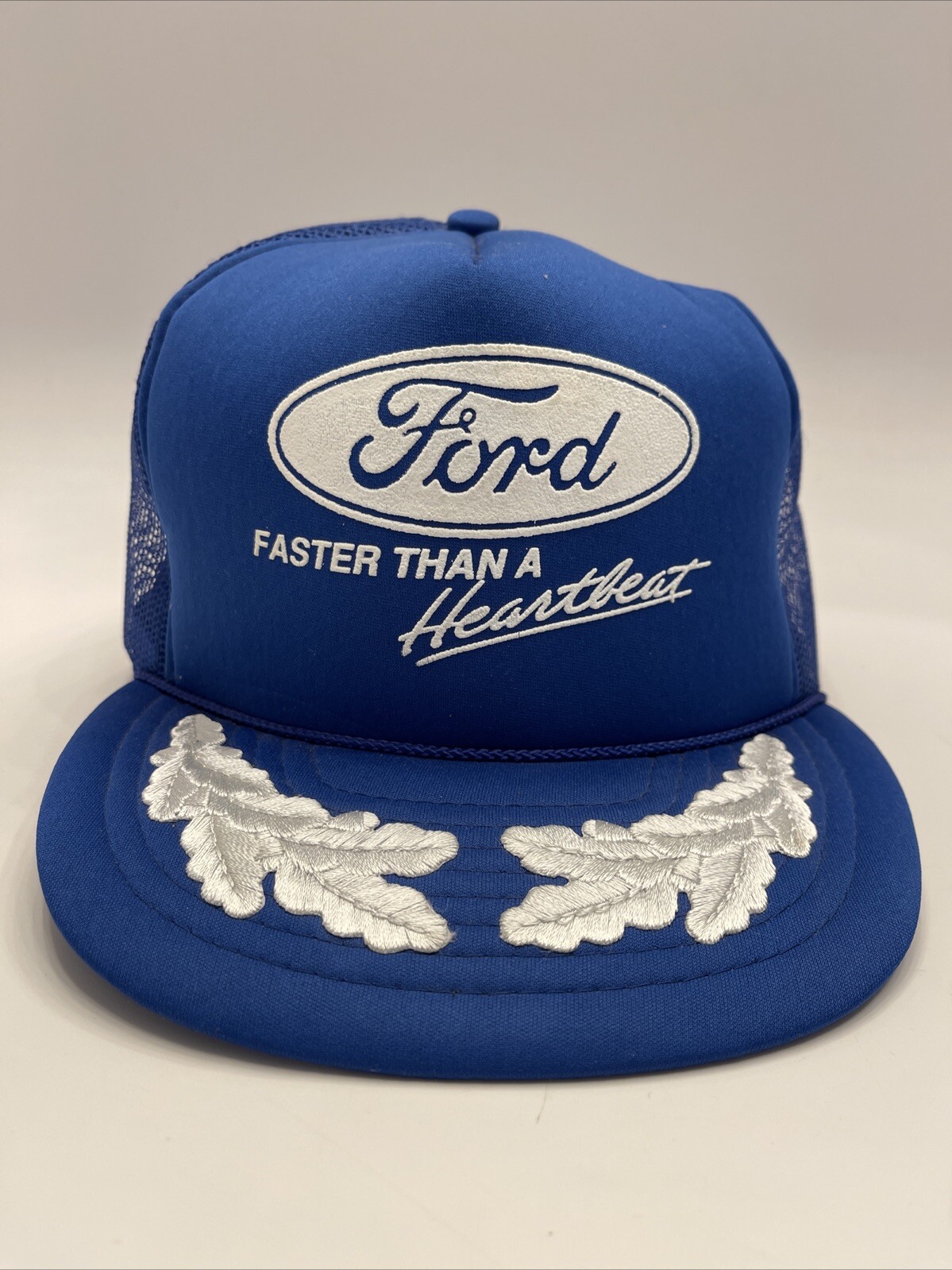 Vtg Ford Faster Than A Heartbeat Logo Blue  Hat With Scrambled Eggs Free Shippin