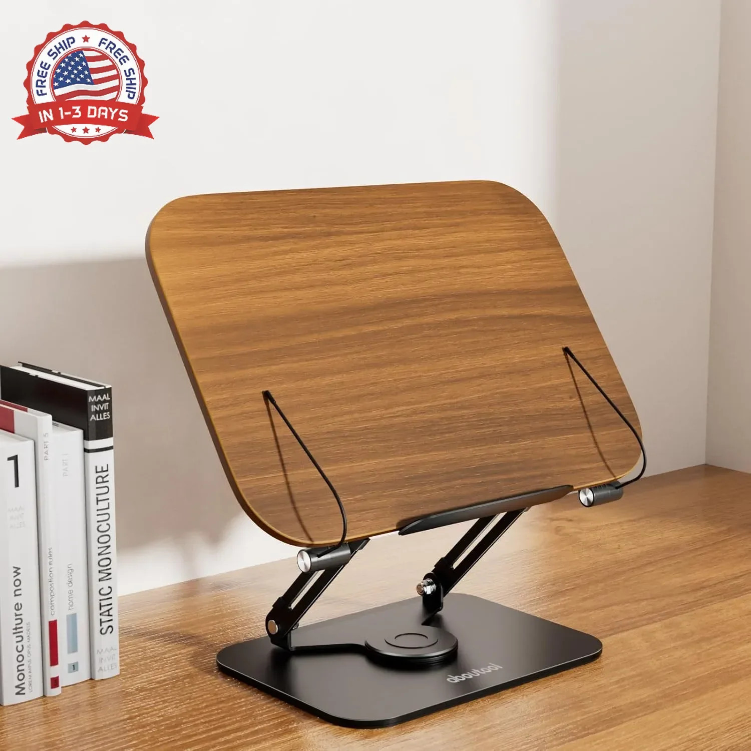 Book Stand for Reading, Aboutool Adjustable Book Holder with 360° Swivel Base &