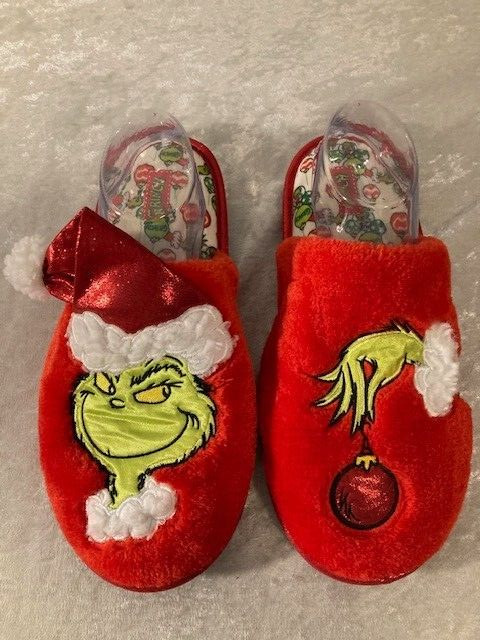 Dr. Seuss Holiday Slippers Mens Size 11-12 How Grinch Stole Christmas Faux Fur