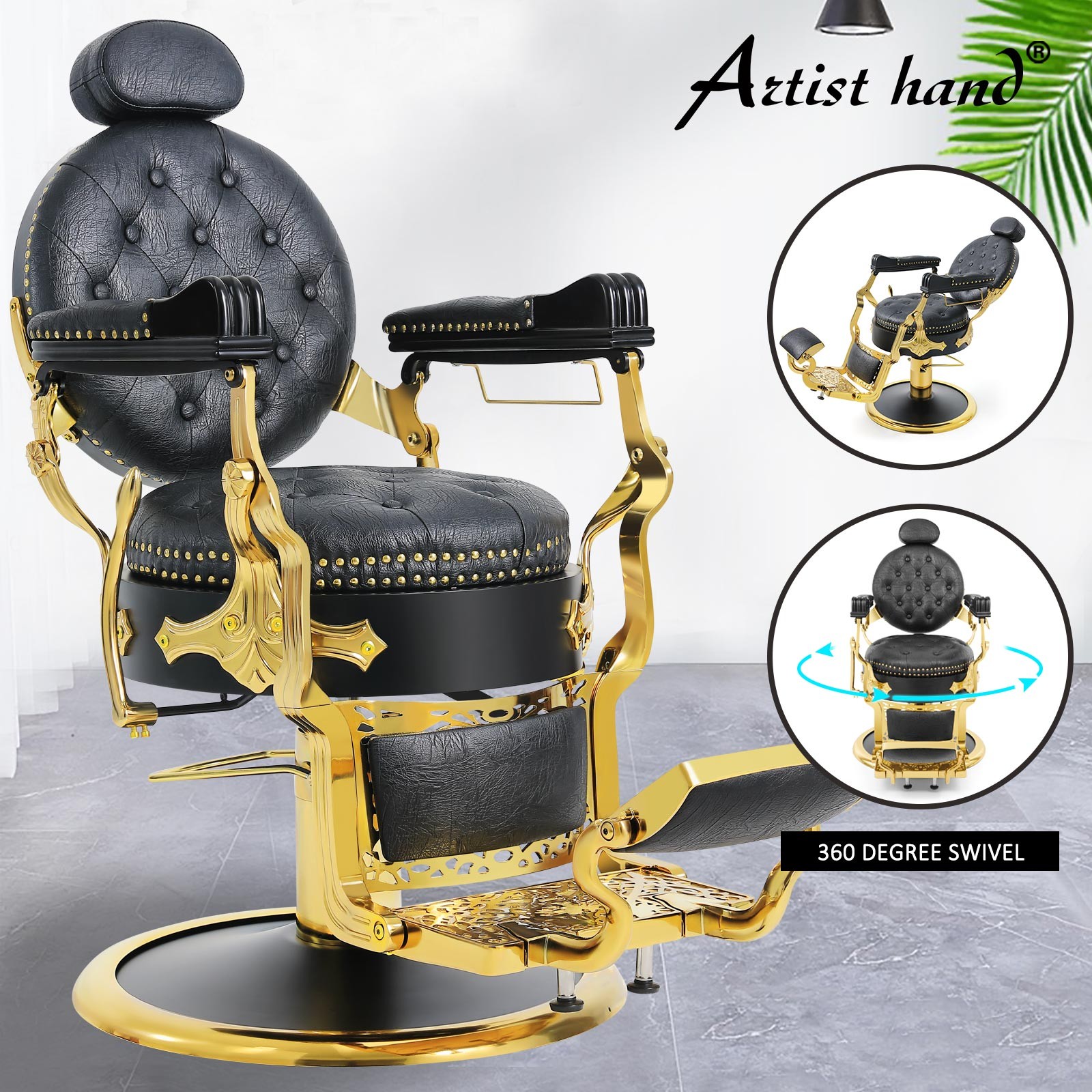 Black+Gold Heavy Duty Vintage Barber Chair All Purpose Recline Spa Salon Beauty