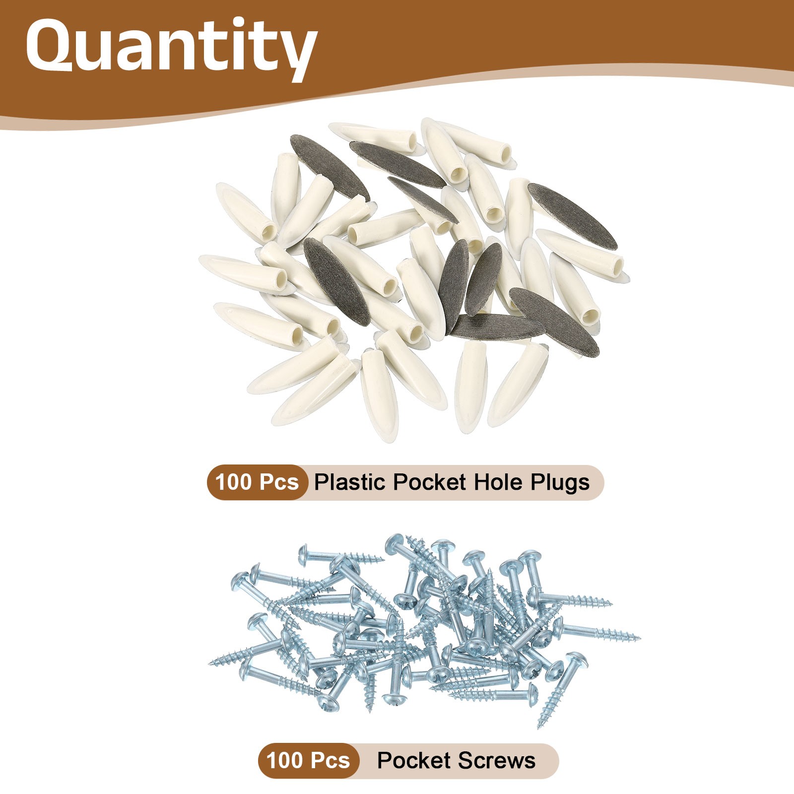 100Pcs 9mm Plastic Pocket Hole Plugs with Pocket Screws, Rock Gray