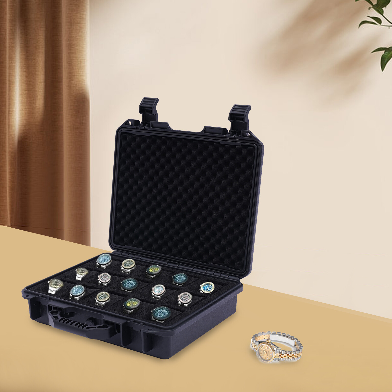 Watch Box Display Case Fit 15 Watch in Custom Foam Travel Watch Case Waterproof