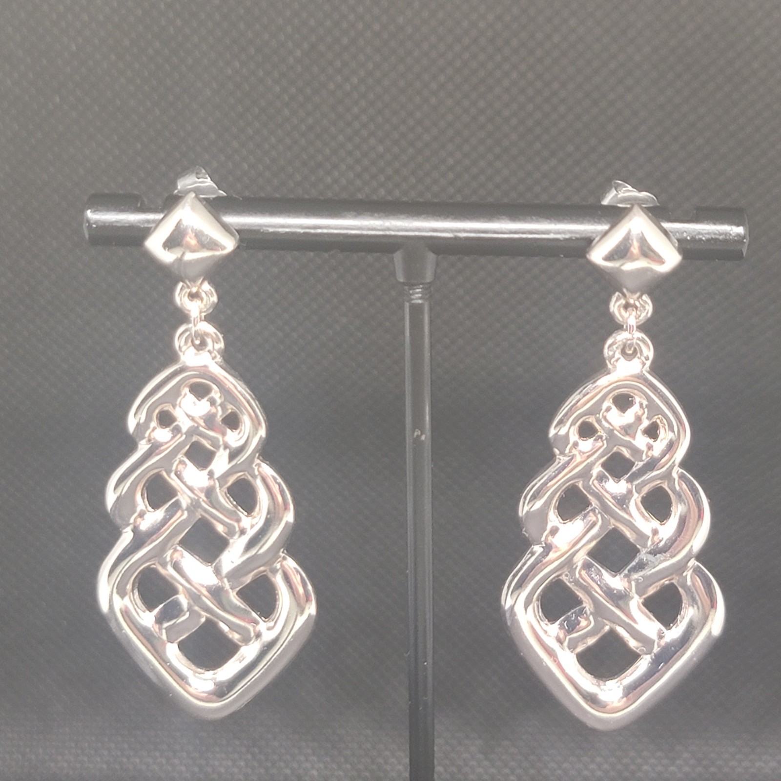 Vintage Silver Tone Dangle Drop Earrings Openwork Geometric