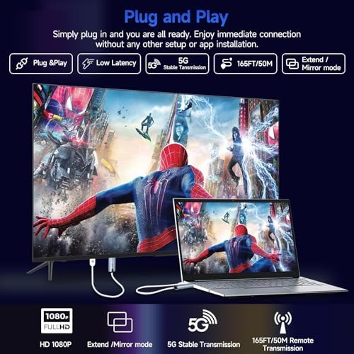 2026 Upgraded Wireless HDMI Transmitter and Receiver, 165FT/50M 4K Decode