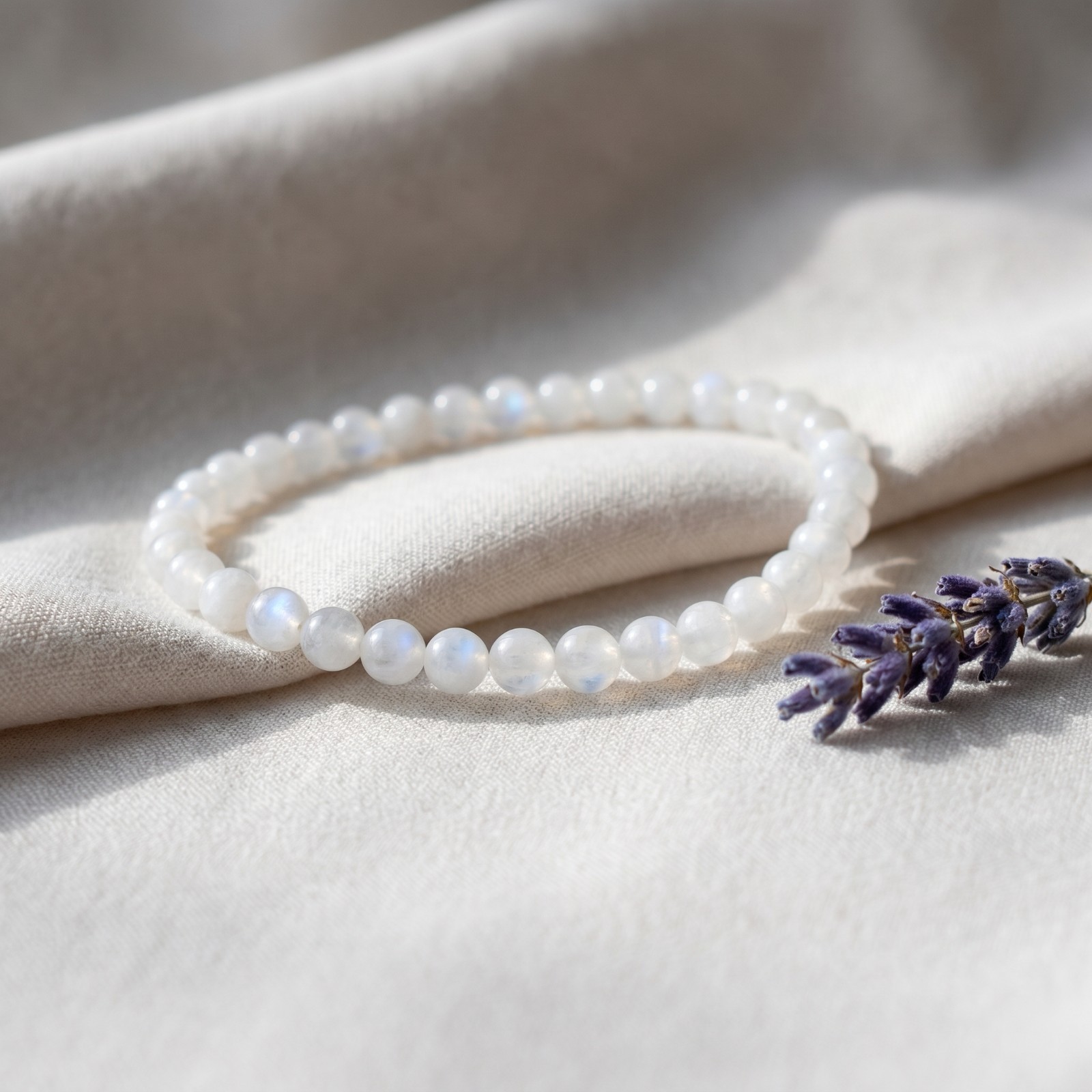Natural White Moonstone Bracelet 4mm Stretch Beads Intuition Emotional Healing