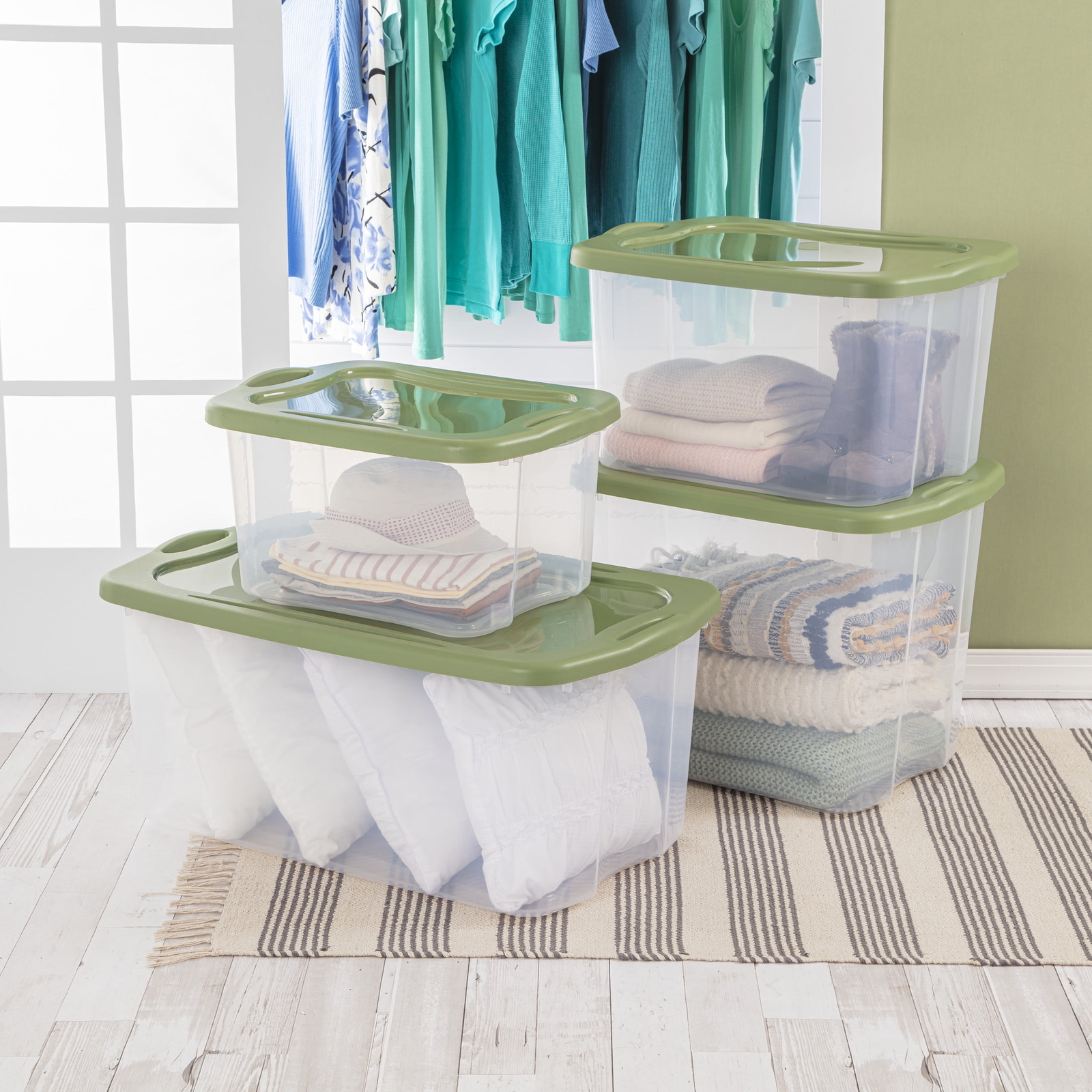 40 Quart EZ Carry, Plastic Storage Bin, Full-Grip Handles, Green