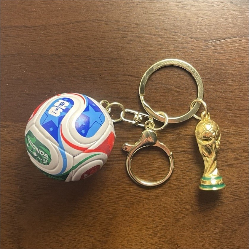 Soccer Ball & Trophy Keychain Charm Detachable Keyring Gold Tone Multicolor