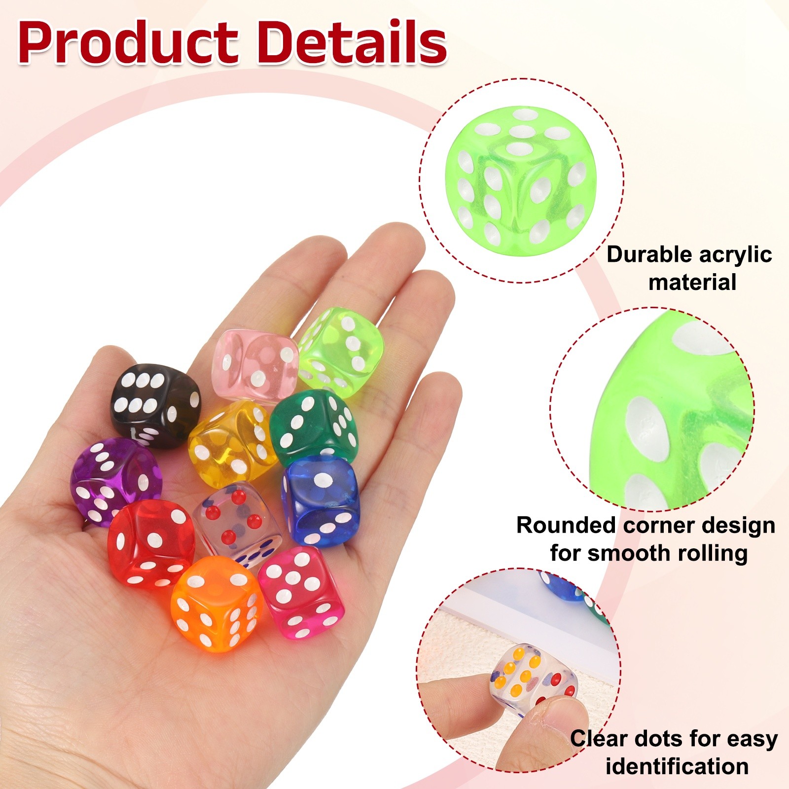 36Pcs Translucent Polyhedral Dice 16mm Square Dice W Rounded Edge, Neon Green