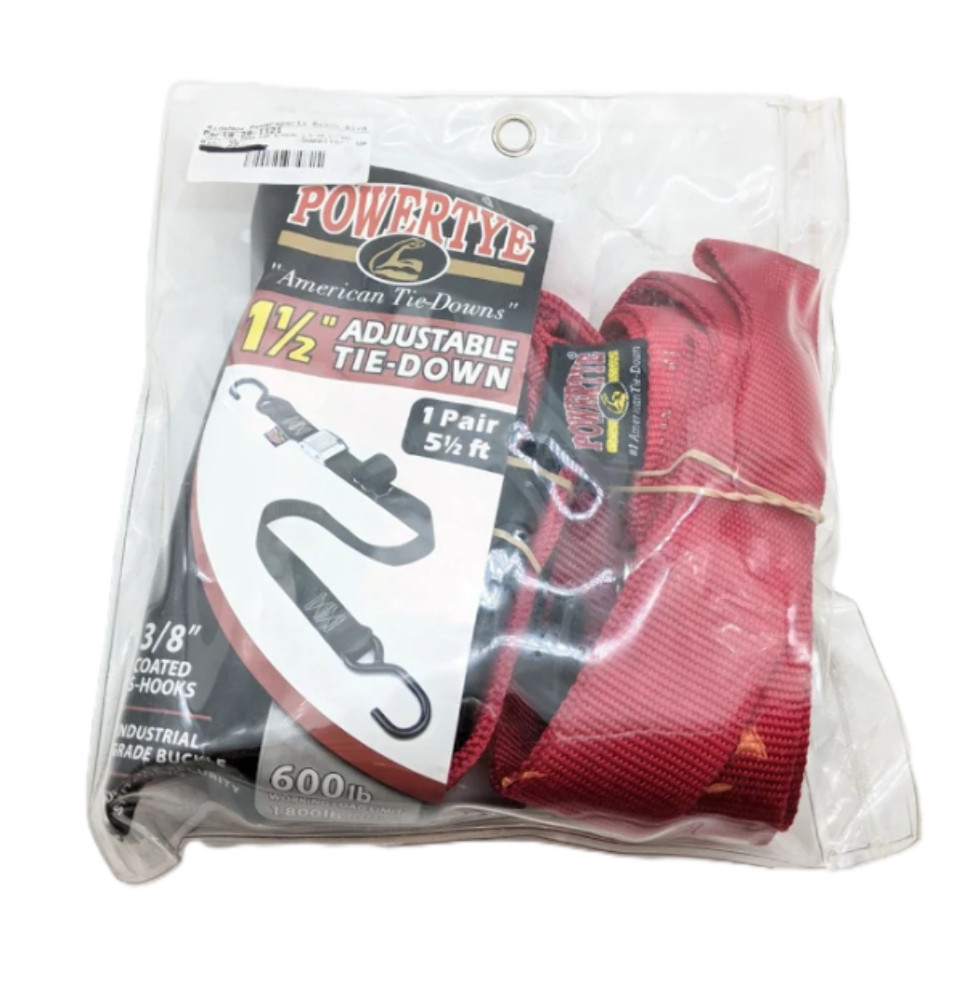 QTY 2 | Powertye Red 1.5" X 5.5' Fat Strap Tie-Down Straps S-Hook 29-1121