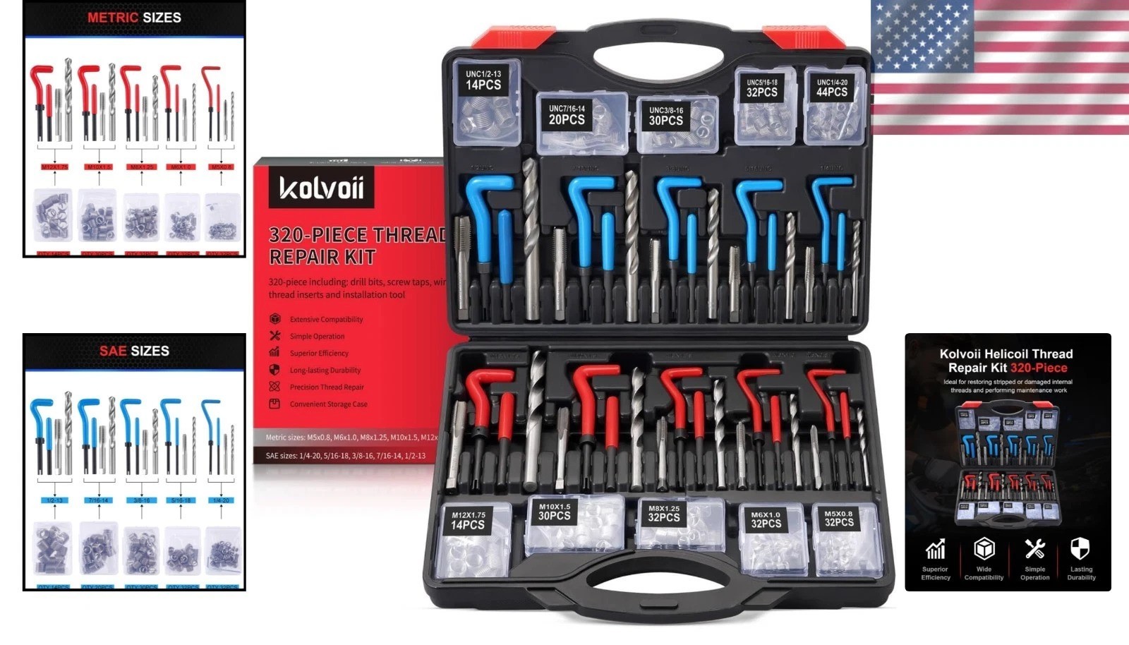 Master 320pc Helicoil Thread Restorer Kit - SAE Metric HSS Drill Tap Engine Stud