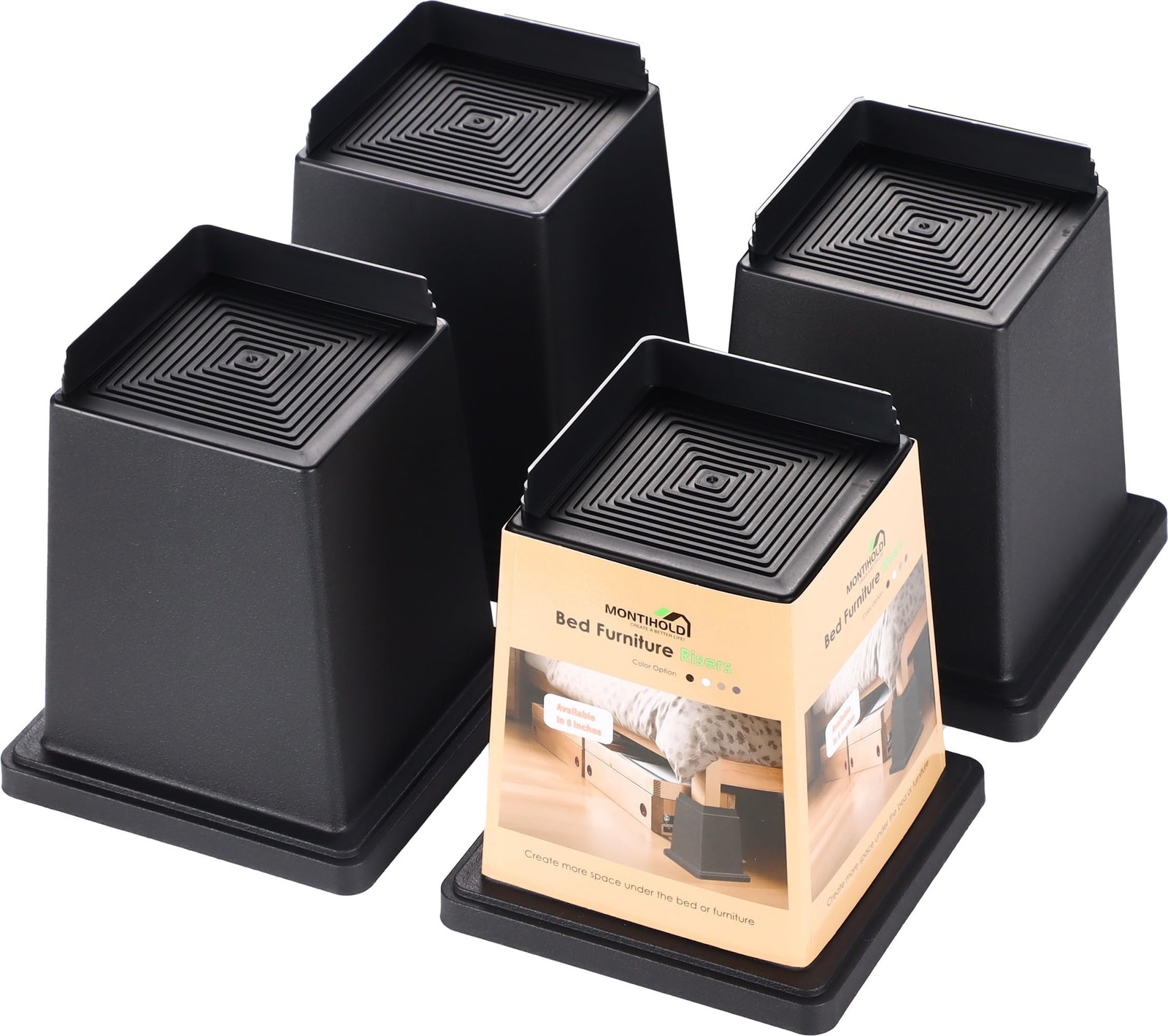 Bed Risers, 6-Inch Heavy-Duty Furniture Risers - Set of 4, Supports 1000 Lbs ...