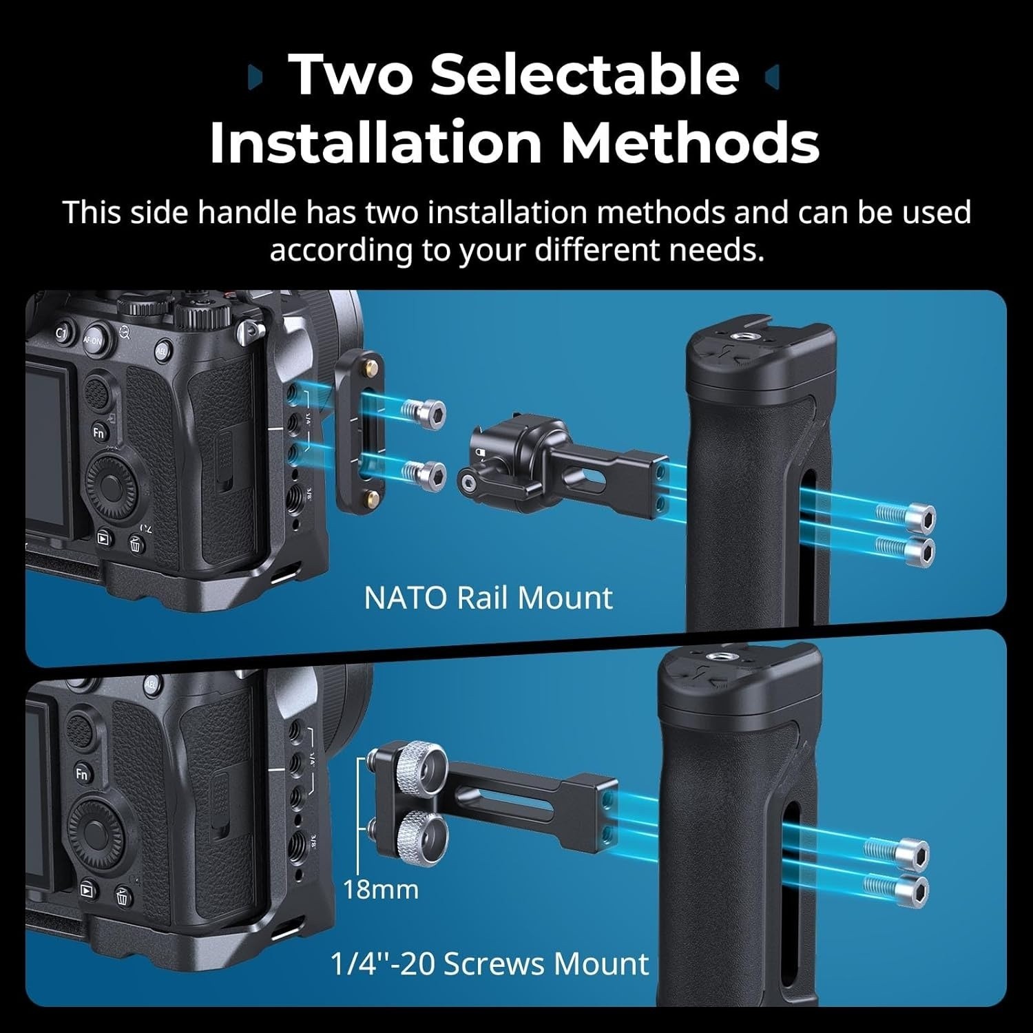 Kit de mini empuñadura lateral ligera con tornillos de 1/4"-20, abrazadera
