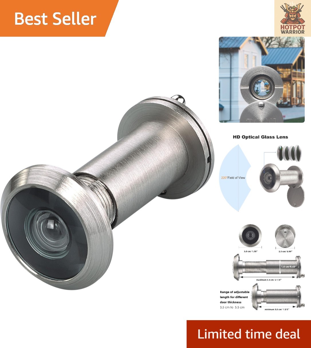 Easy Install 220-Degree Satin Nickel Door Viewer with Heavy-Duty Privacy Shield