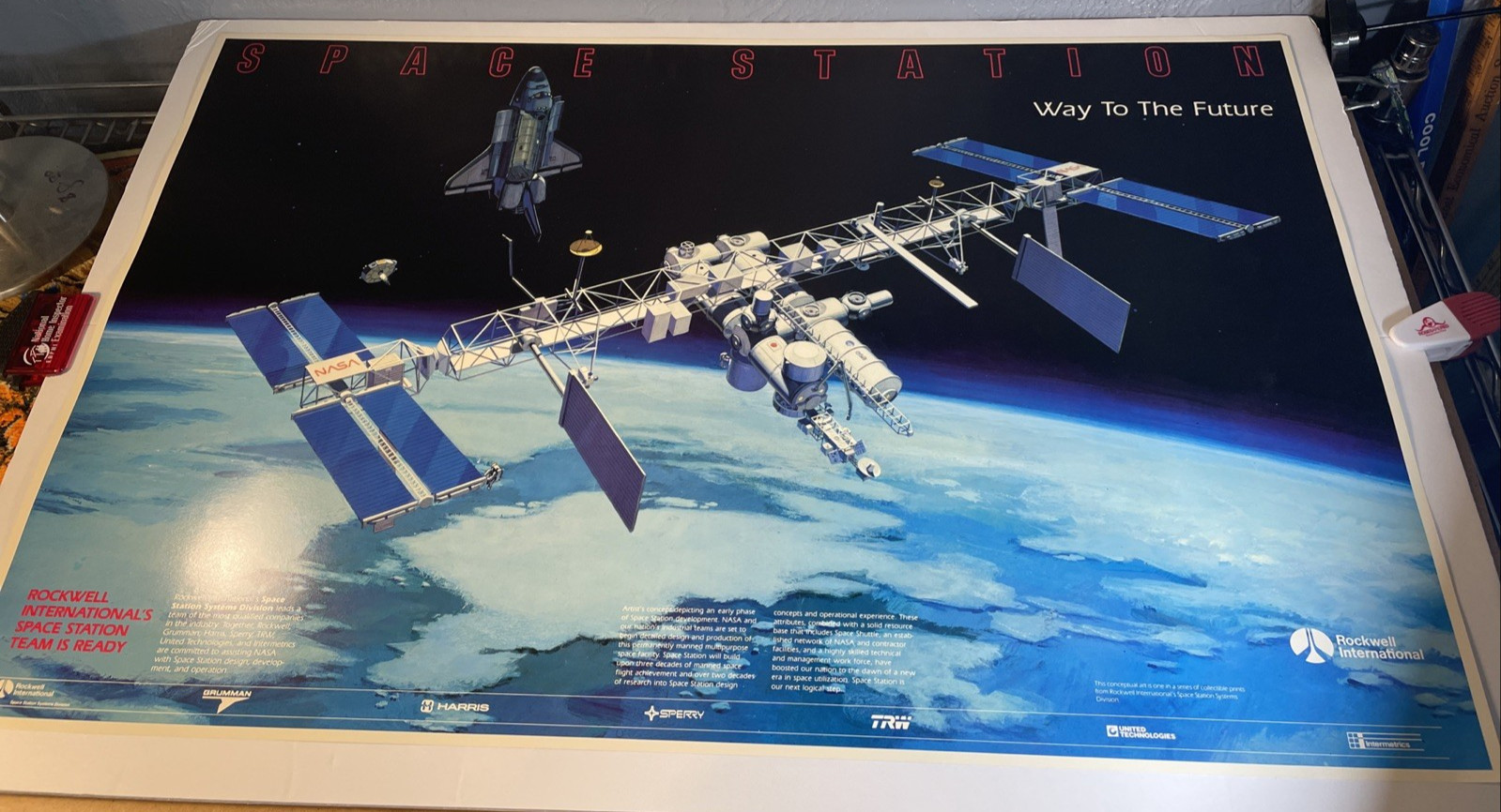 Org. NASA SPACE STATION 1980's Way to the Future Poster 34" x 22" Rockwell Int'l