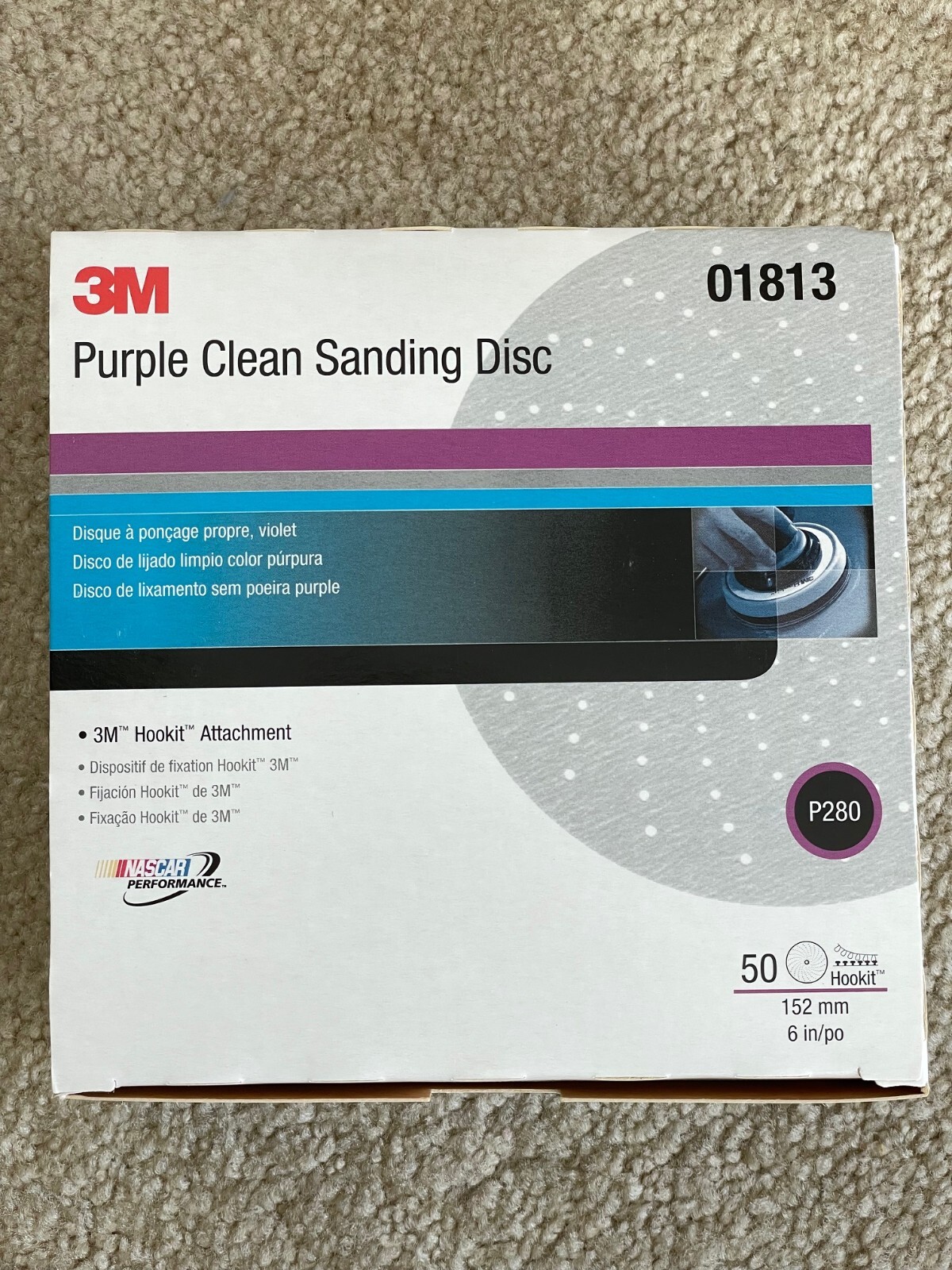 3M 01813 Purple Clean Sanding 6" Discs P280 Hookit (50 pcs) Box