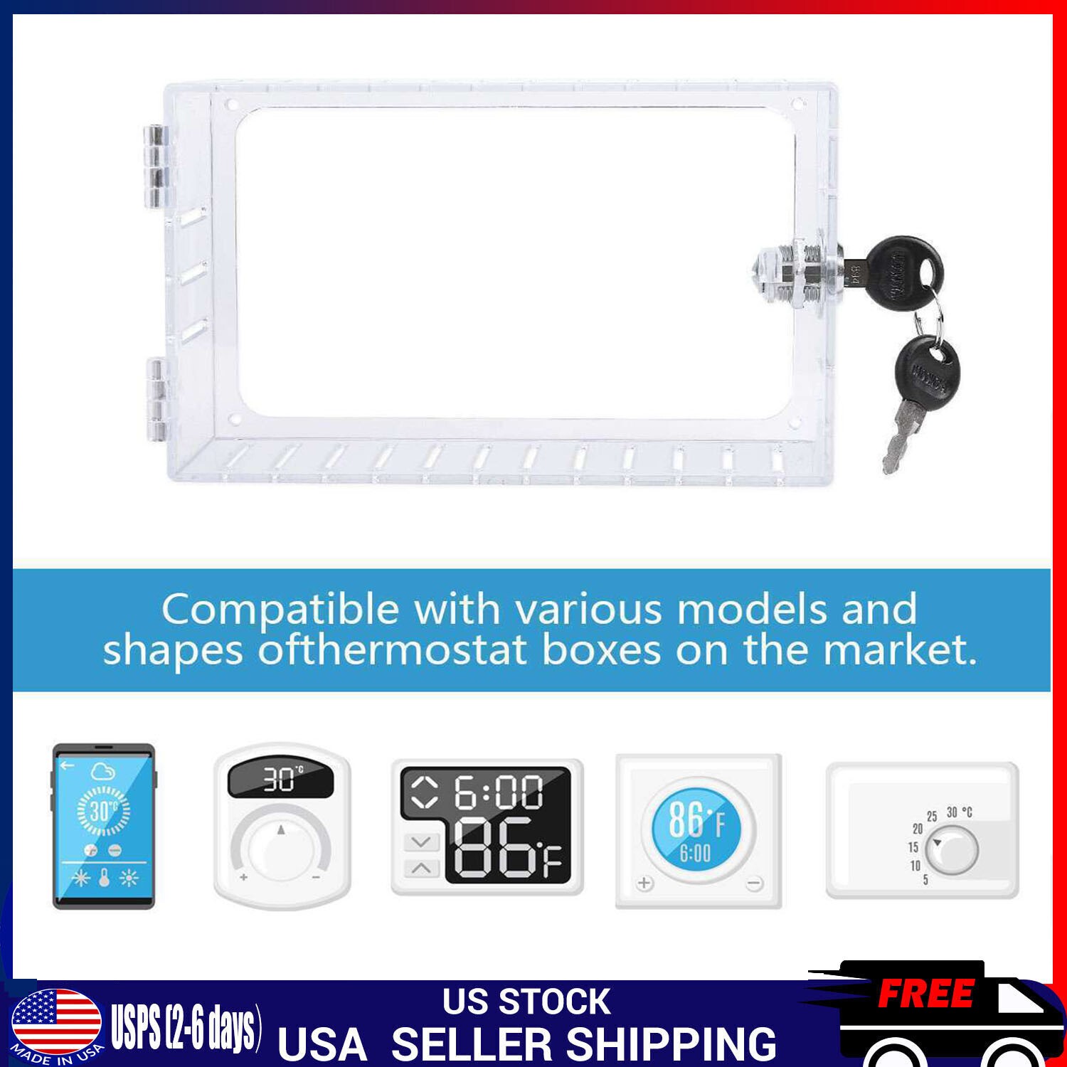 Secure Thermostat Guard Clear Cover Lock Box with 2 Keys for Enhanced Security