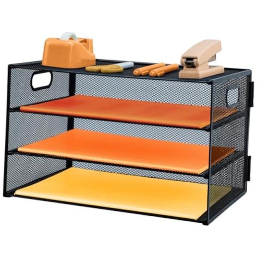3 Tier Letter Tray Paper Organizer with Handle Desk Paper 12.8" x 10.1" x 7.9"