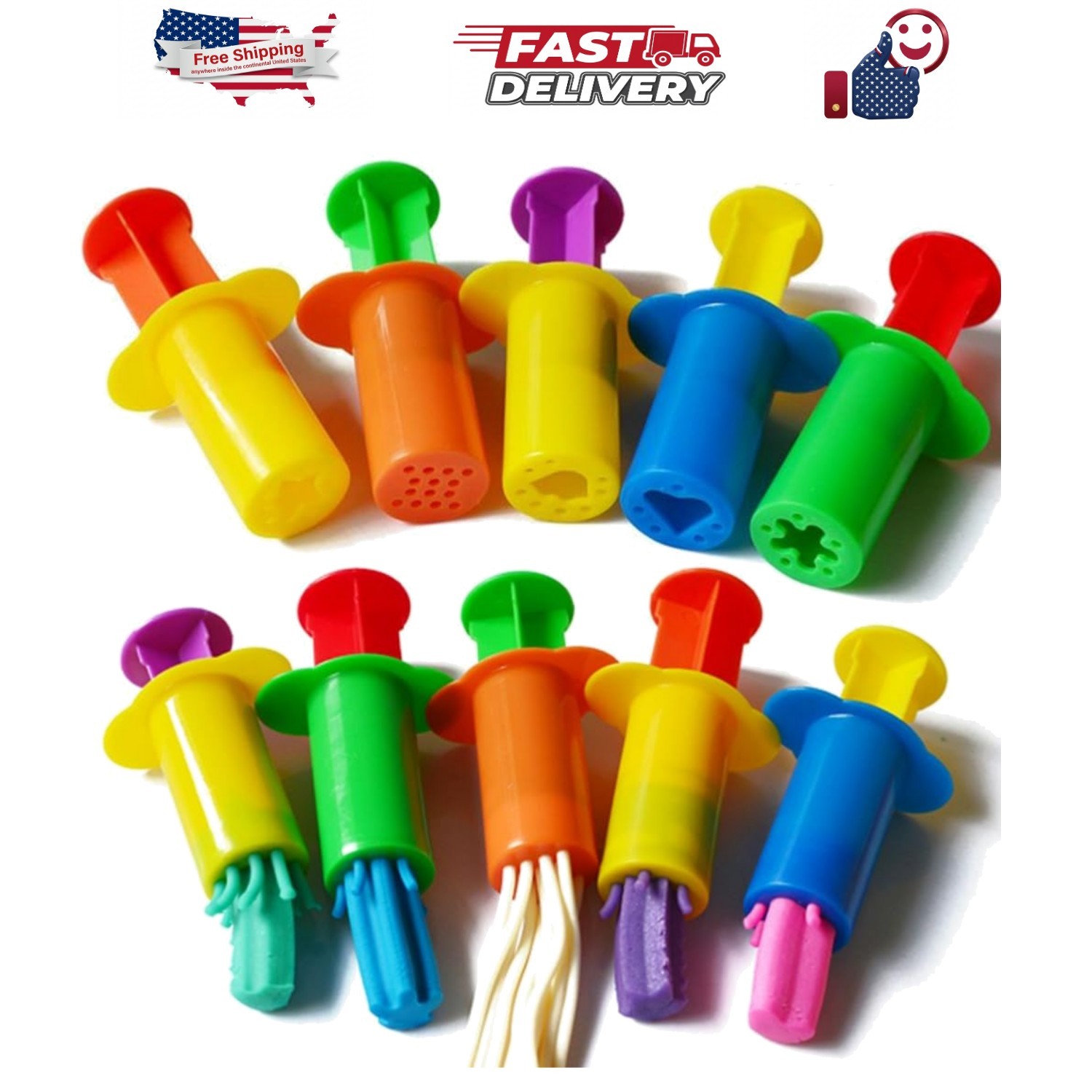 Assorted Designs Dough Extruders Set - Set of 10 - Assorted Colors