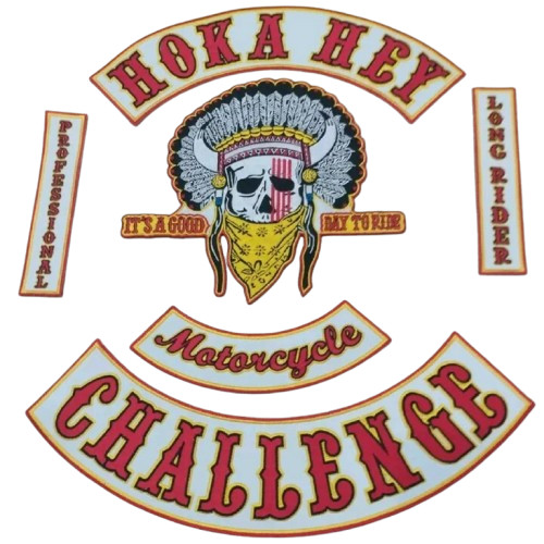 Hoka Hey Challenge Embroidered Patch - Full Back Set - Motorcycle Biker Design